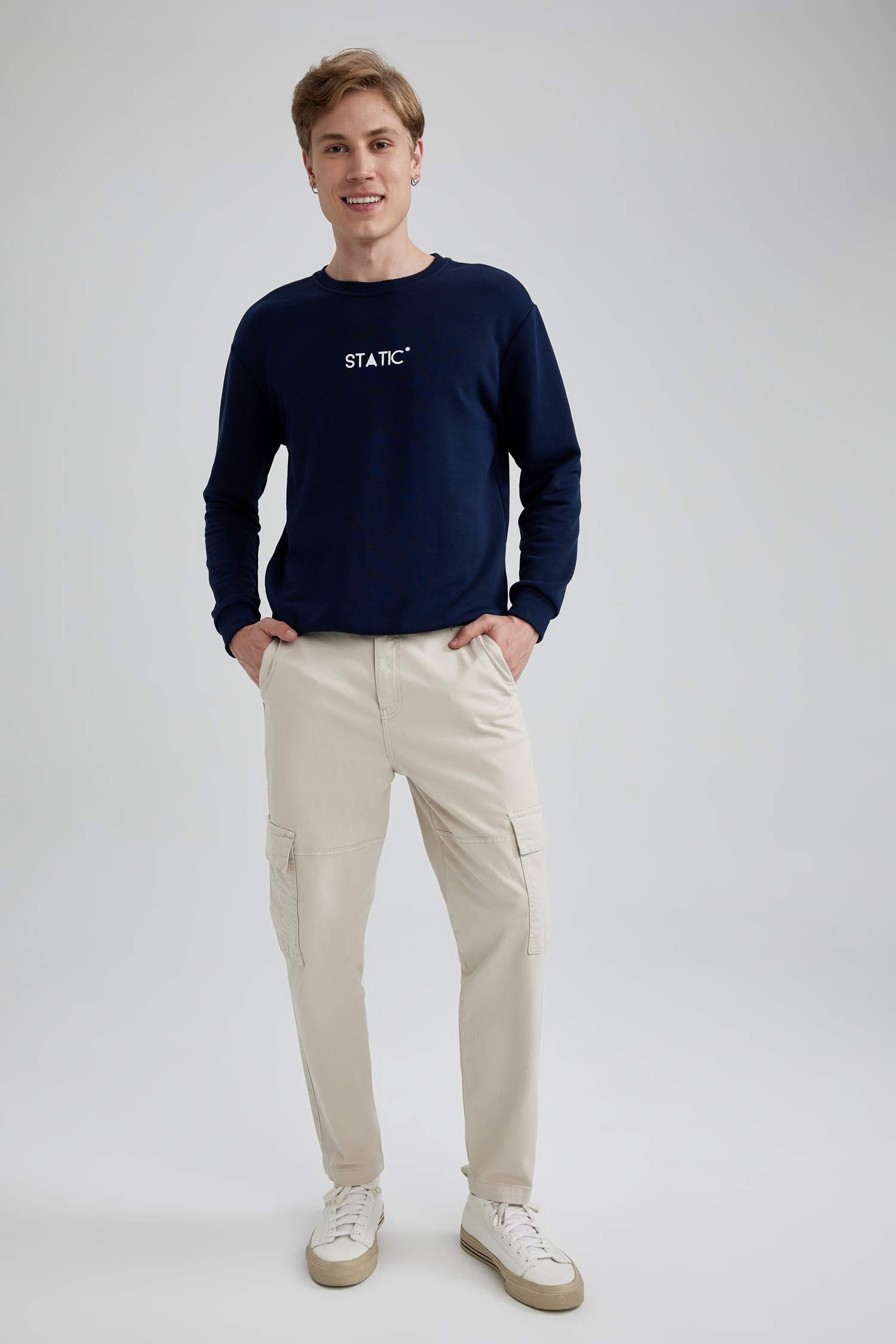 Relax Fit Kargo Cepli Düz Paça Gabardin Pantolon