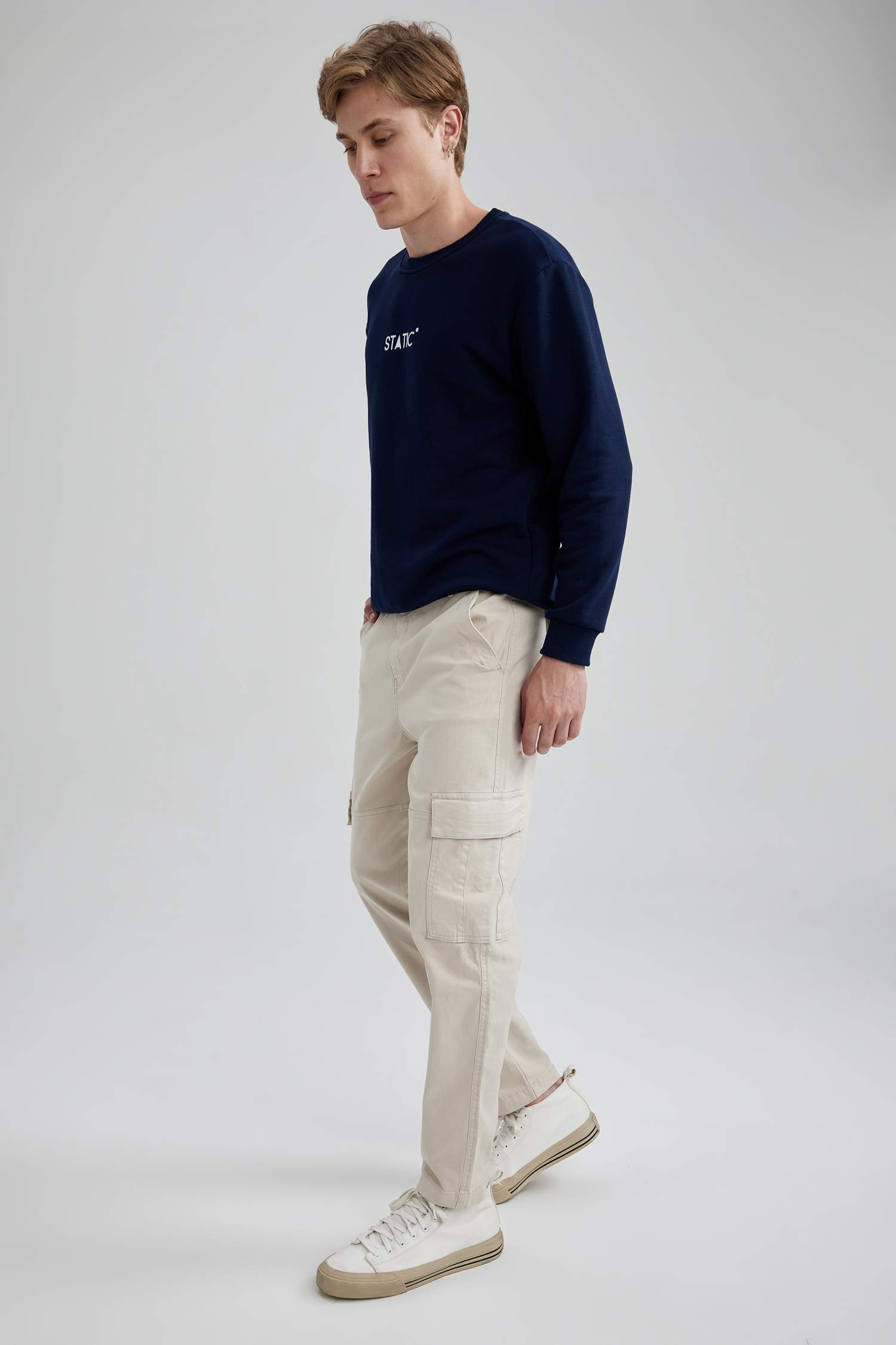 Relax Fit Kargo Cepli Düz Paça Gabardin Pantolon