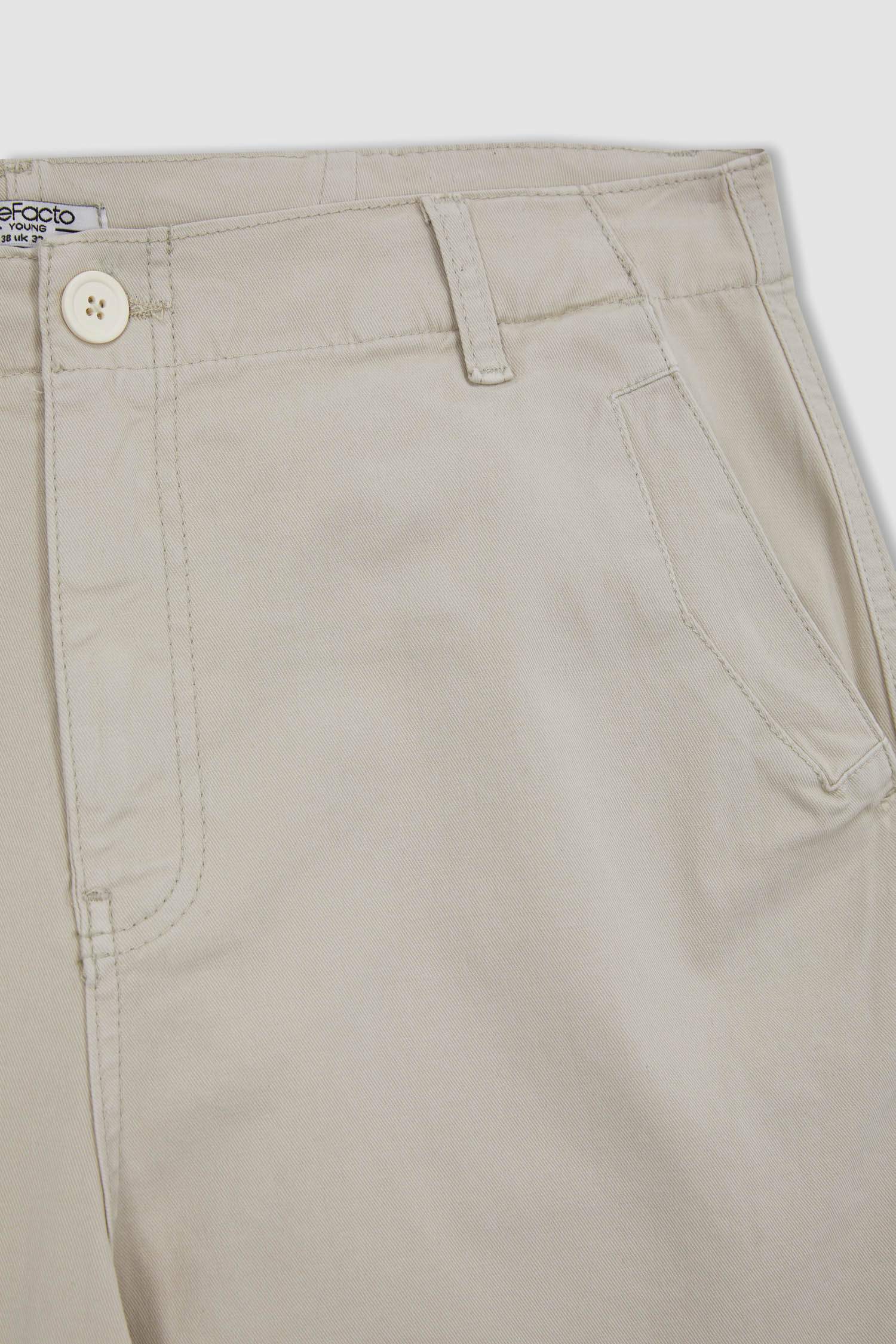 Relax Fit Kargo Cepli Düz Paça Gabardin Pantolon