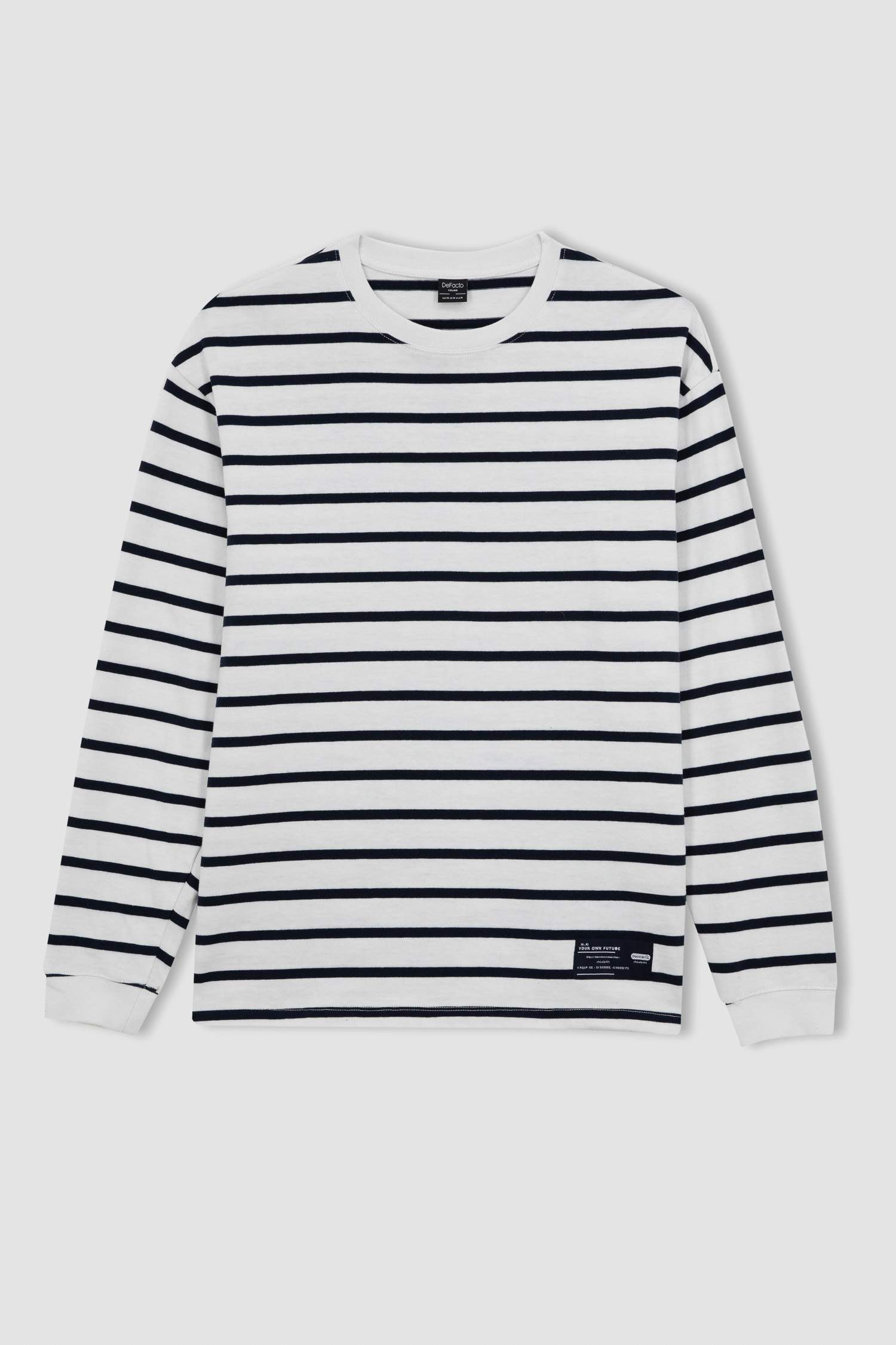 سويت شيرت مخطط قصة مريحة بياقة مستديرة