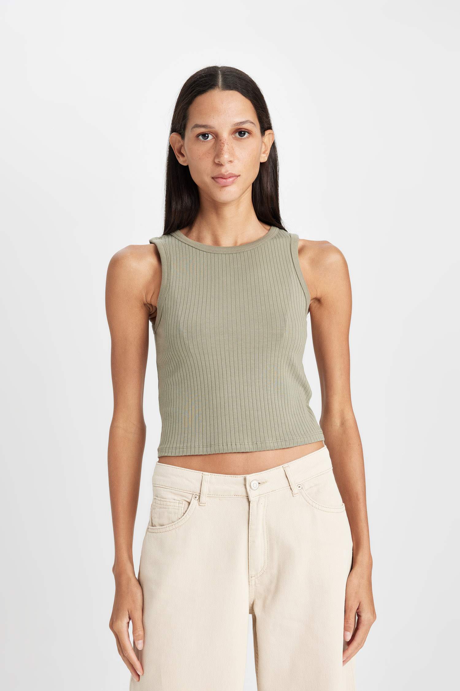 Slim Fit Dar Kesim Halter Yaka Basic Düz Fitilli Kaşkorse Atlet