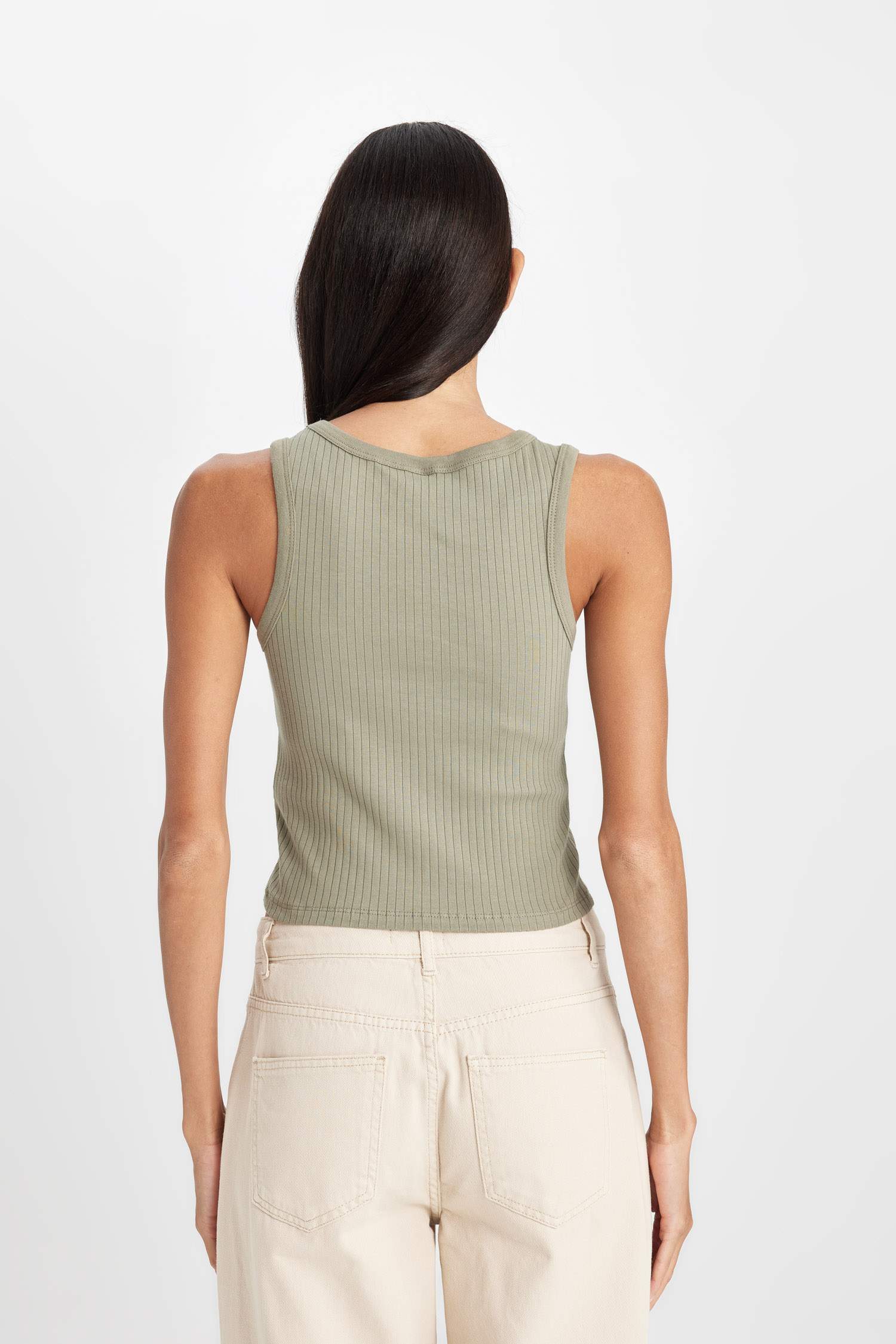 Slim Fit Dar Kesim Halter Yaka Basic Düz Fitilli Kaşkorse Atlet