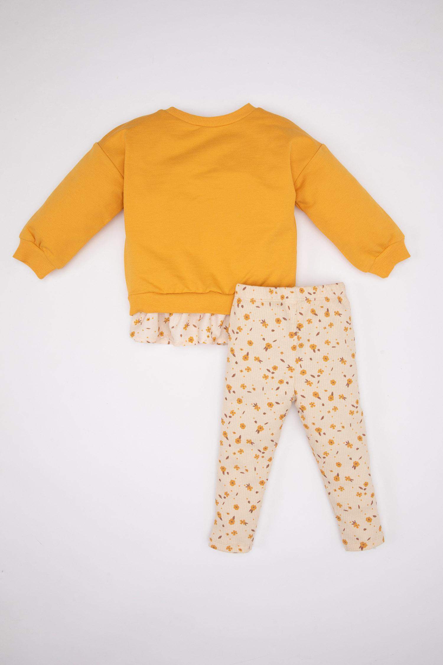 Yellow BABY GIRL 2 piece Regular Fit Crew Neck Flower Knitted Set