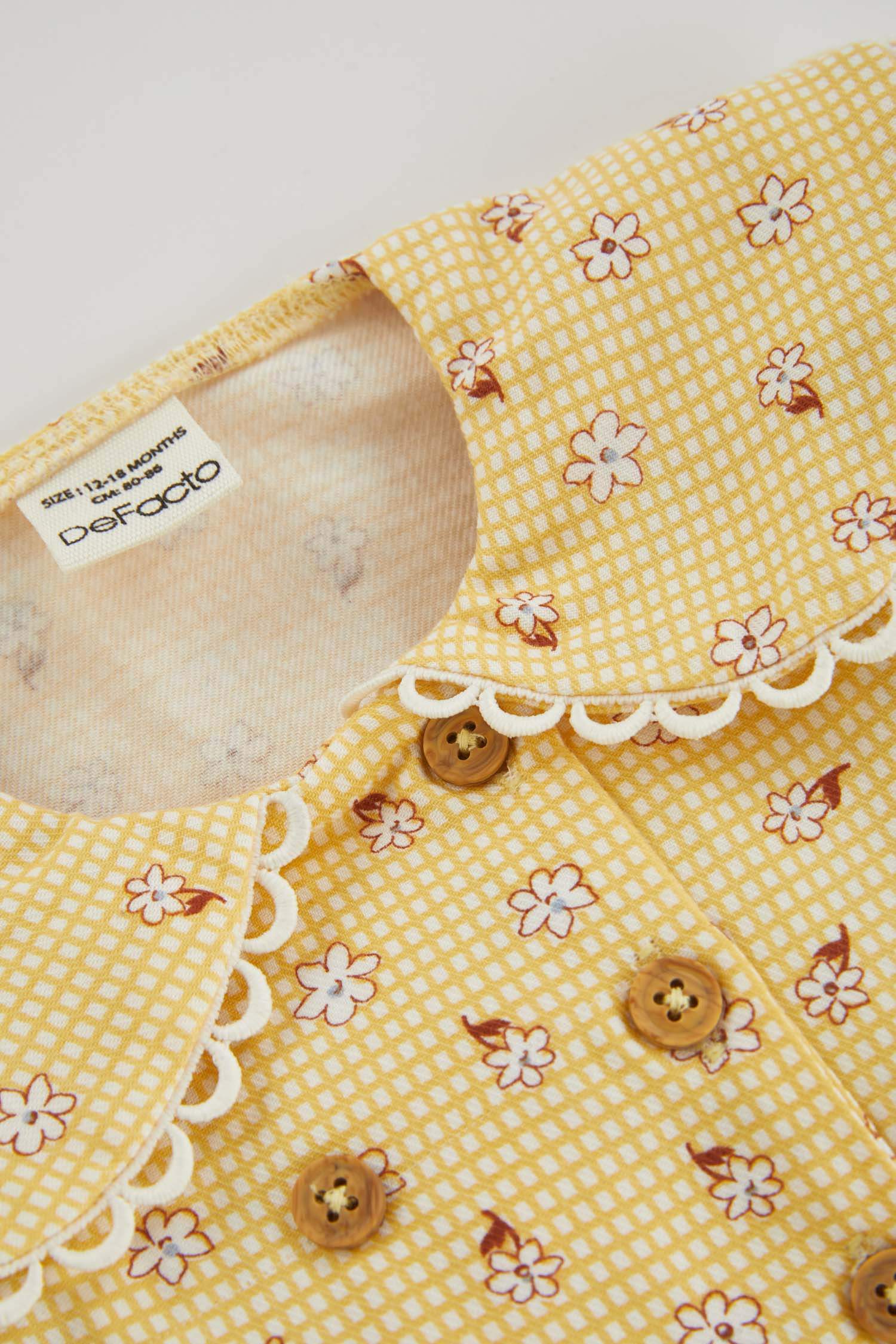 Yellow BABY GIRL Regular Fit Flower Long Sleeve Woven Dress 2848797 DeFacto