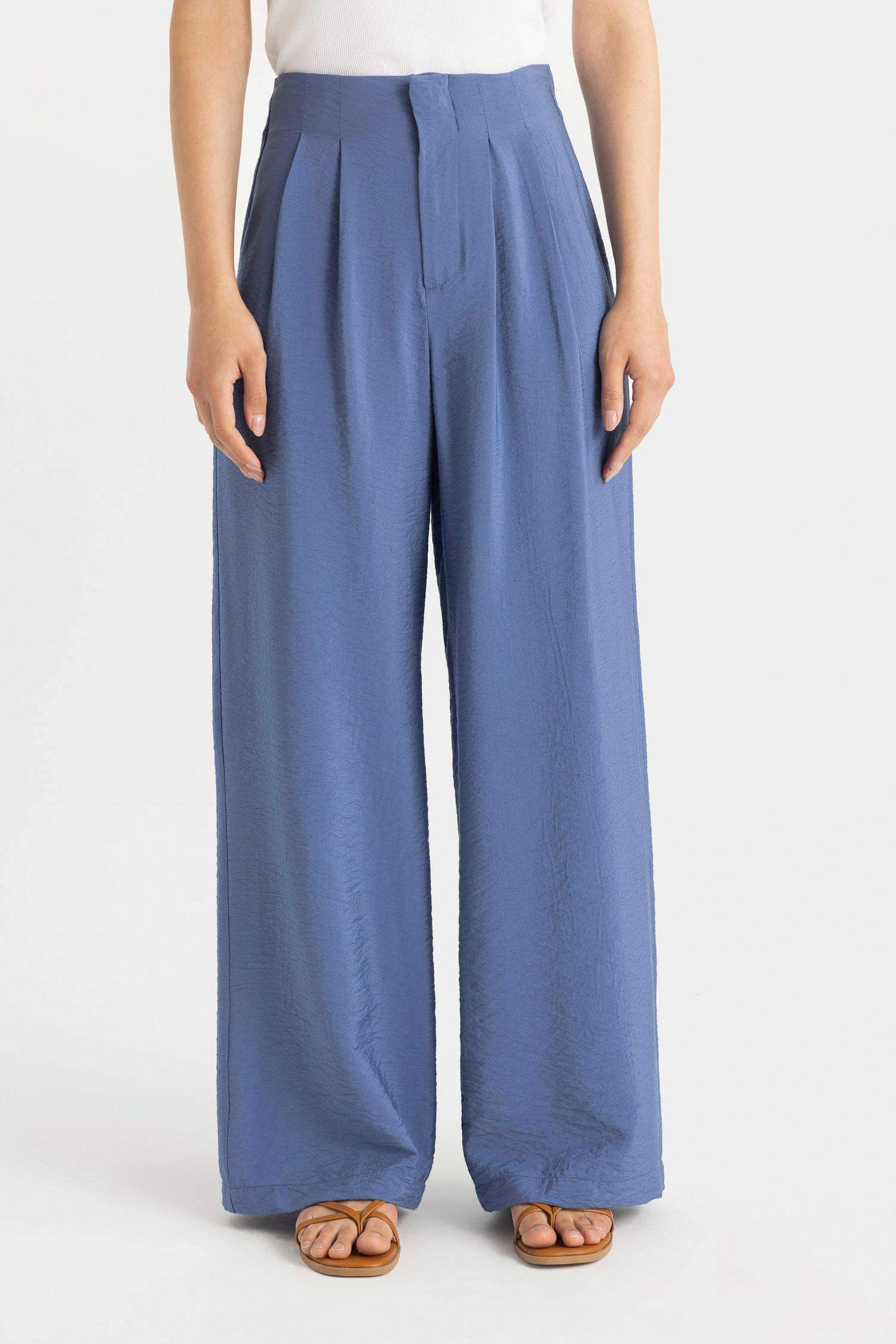 Wide Leg Geniş Bol Paça Çift Pileli Basic Düz Dokuma Palazzo Pantolon