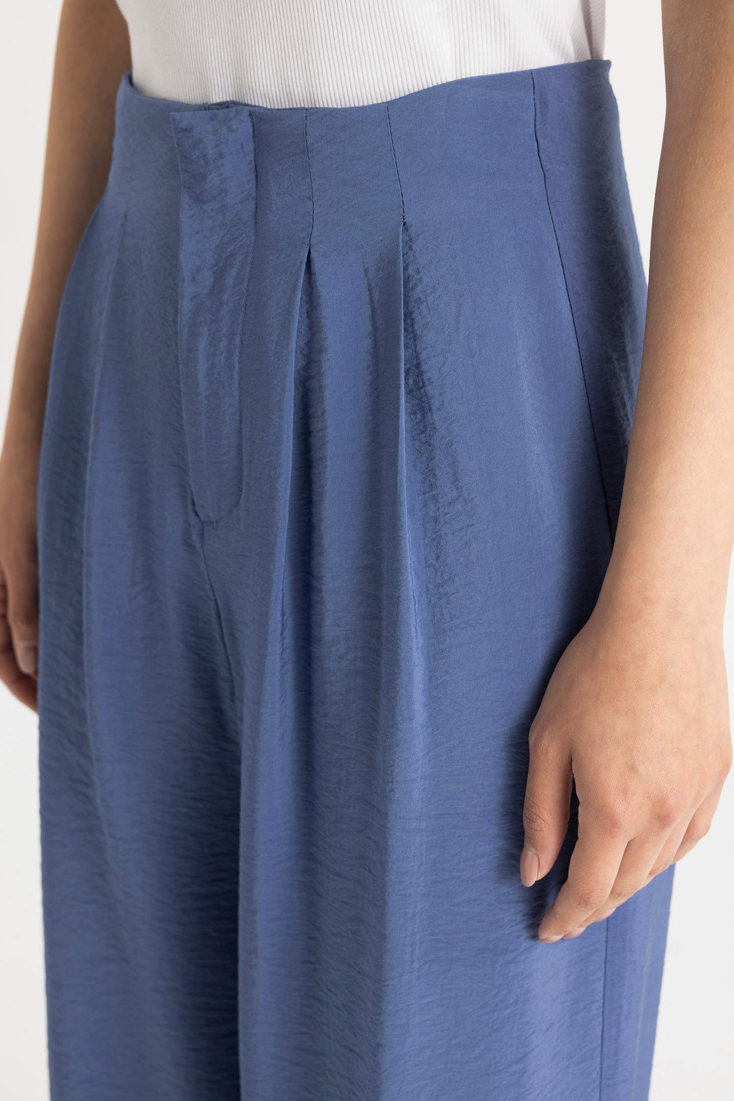 Wide Leg Geniş Bol Paça Çift Pileli Basic Düz Dokuma Palazzo Pantolon