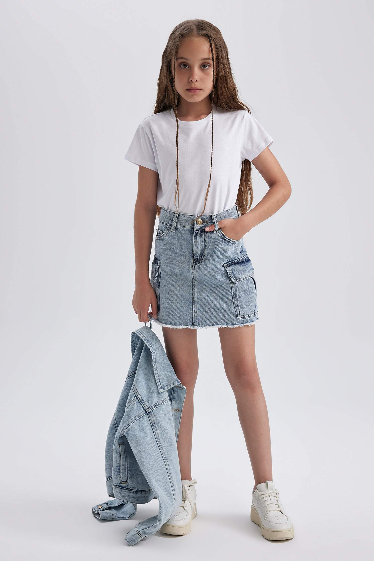 Girl Denim Cargo Fit Skirt