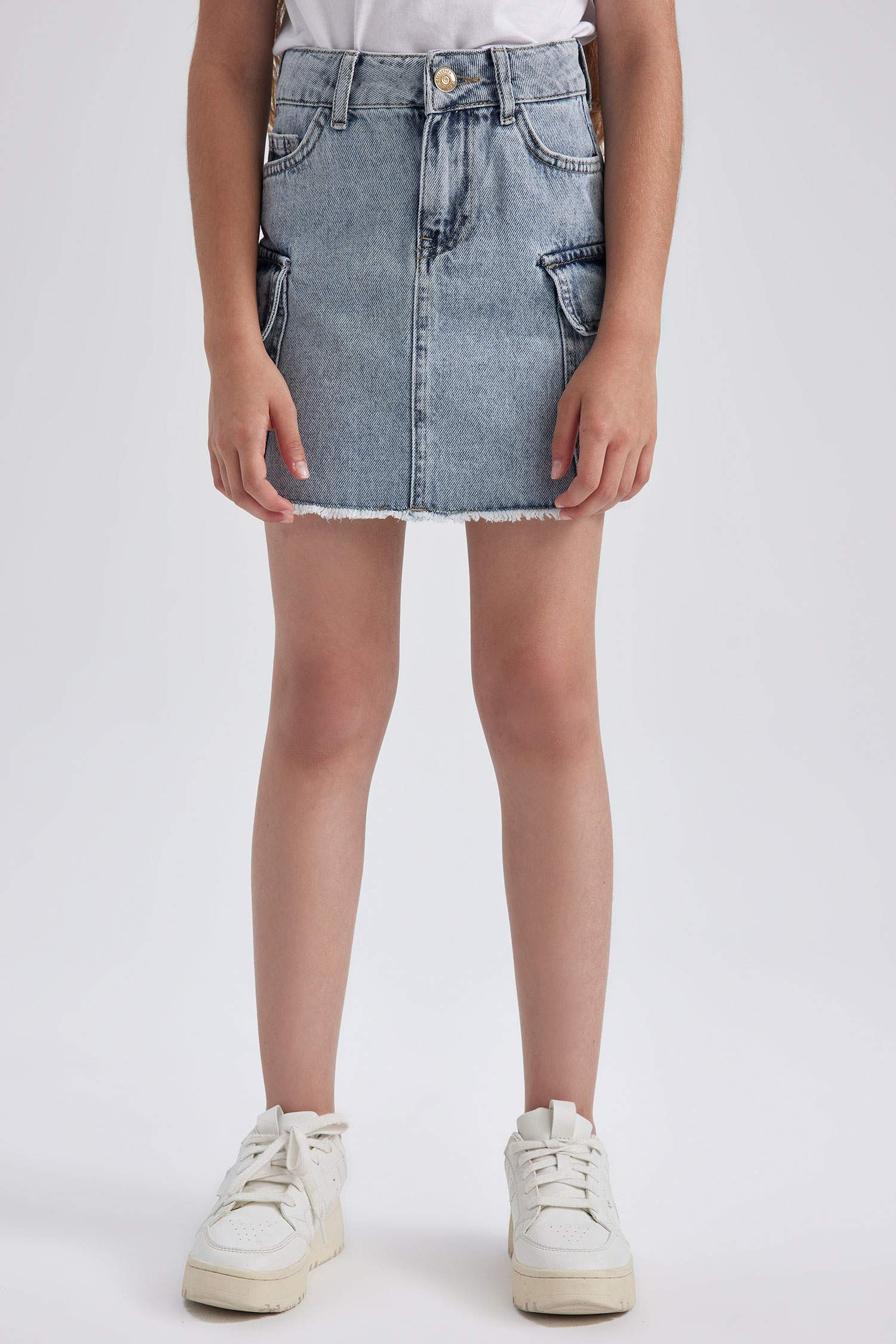 Girl Denim Cargo Fit Skirt