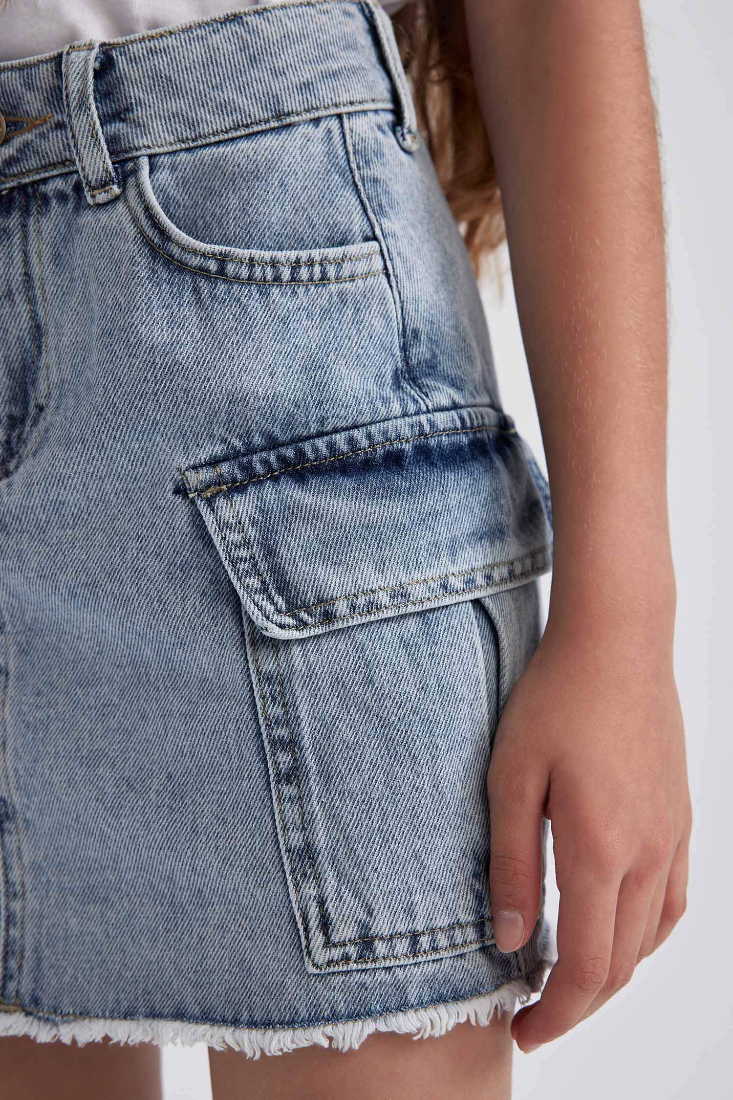 Girl Denim Cargo Fit Skirt