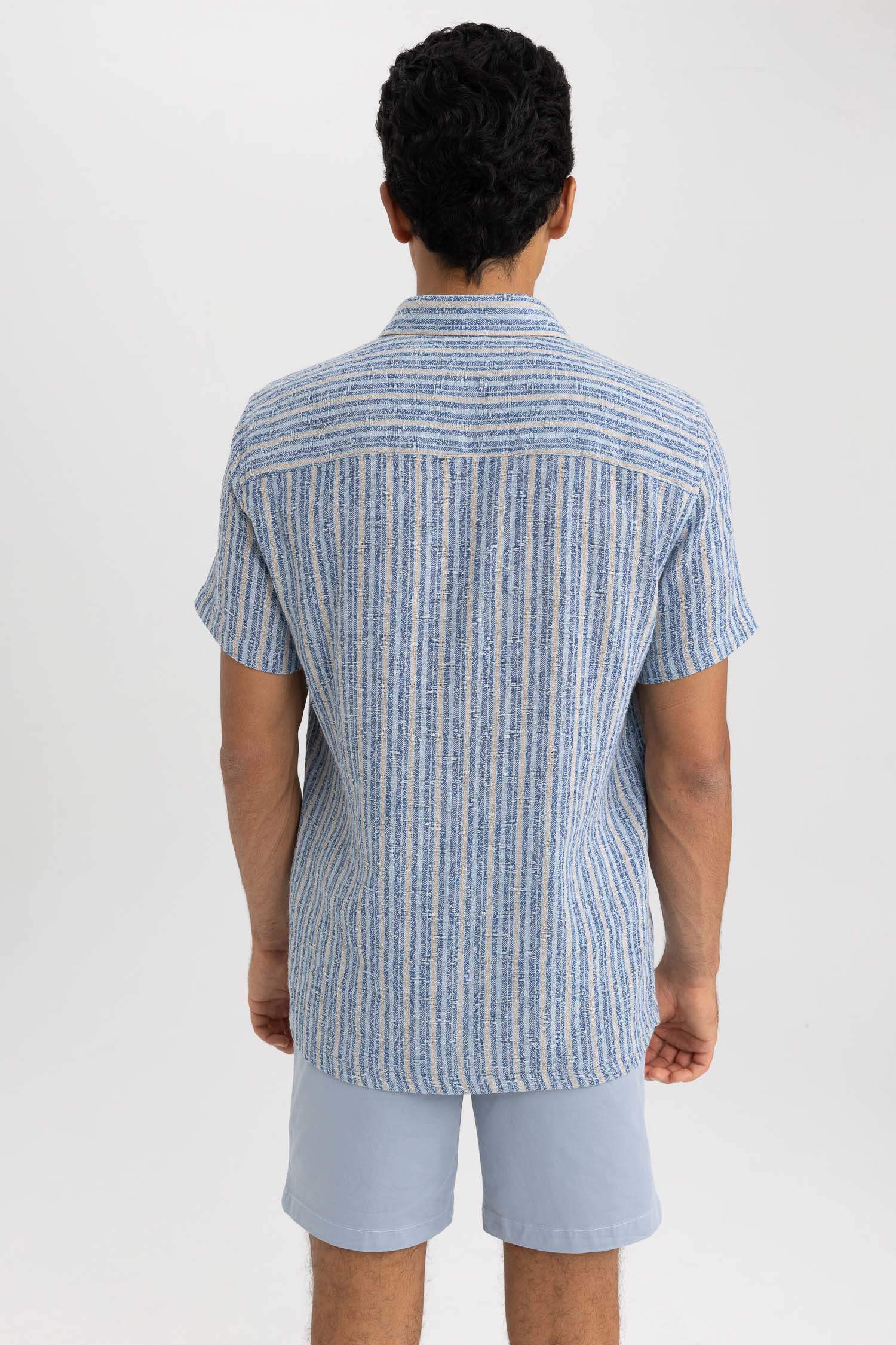 Navy MAN Regular Fit Cotton Striped Short Sleeve Shirt 2848925 | DeFacto