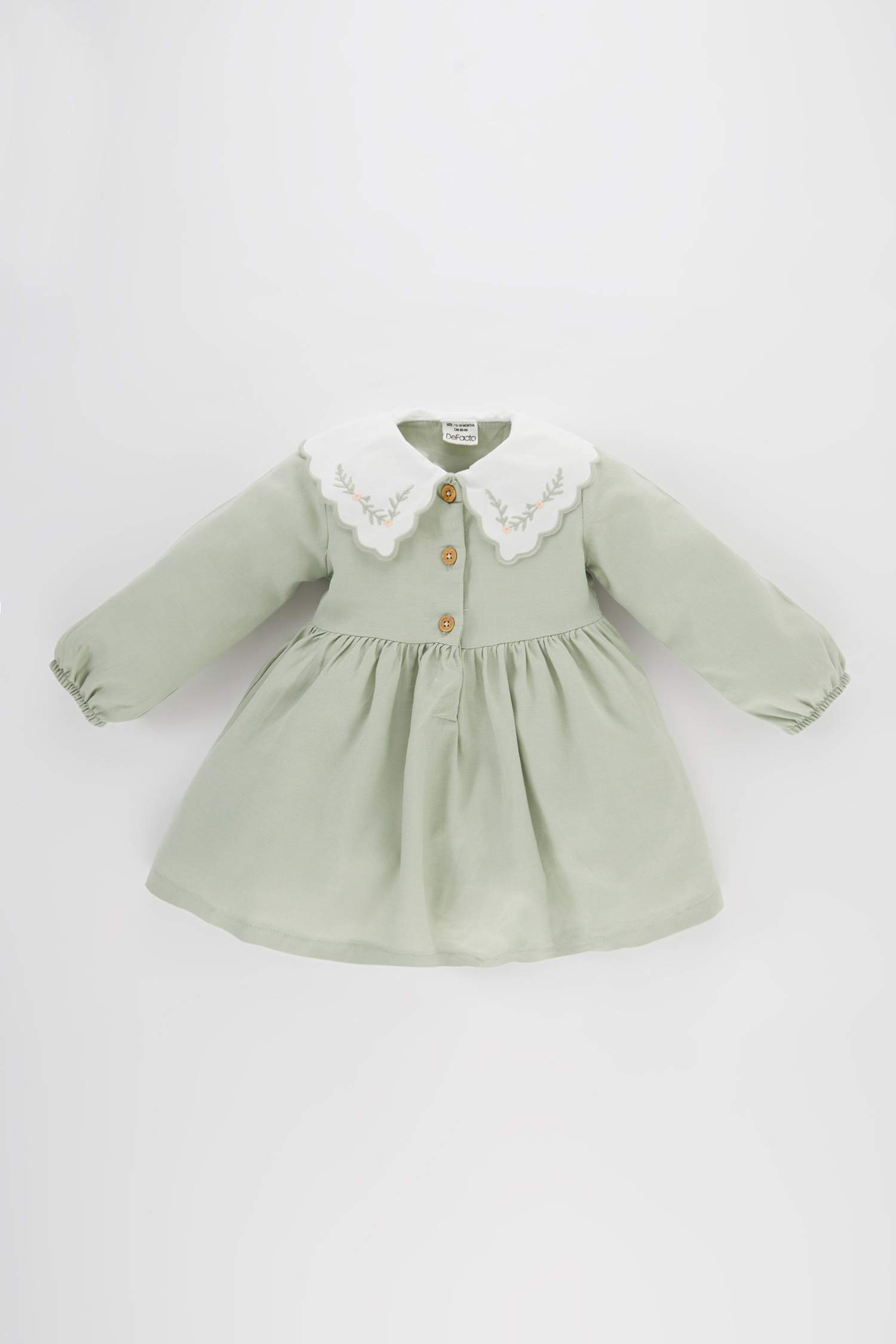 فستان فلورال قصة عادية كم طويل بياقة كبيرة