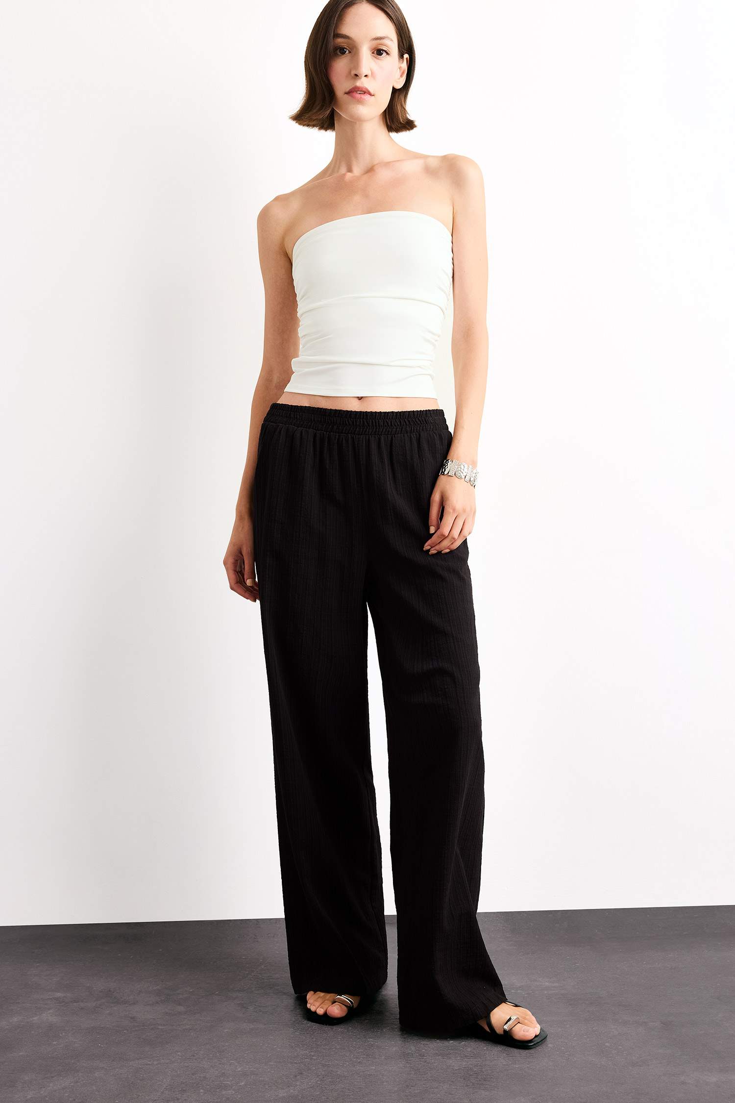High Elastic Waist Wide Leg Trousers