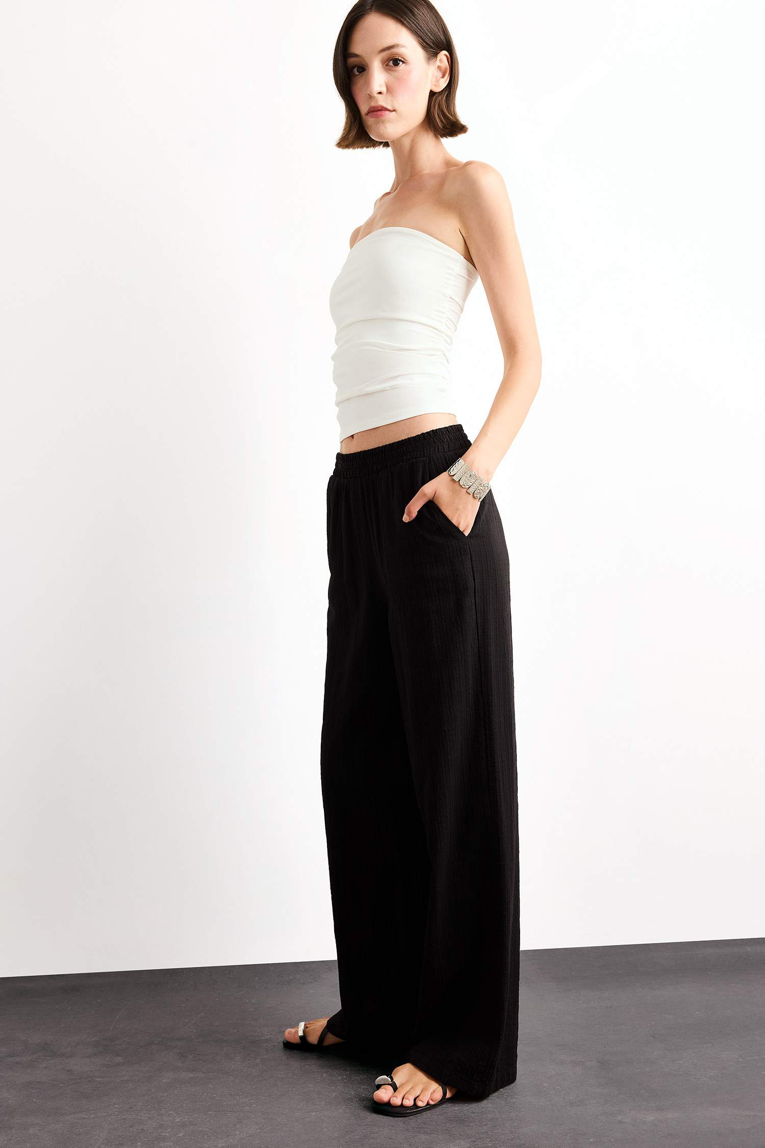 High Elastic Waist Wide Leg Trousers
