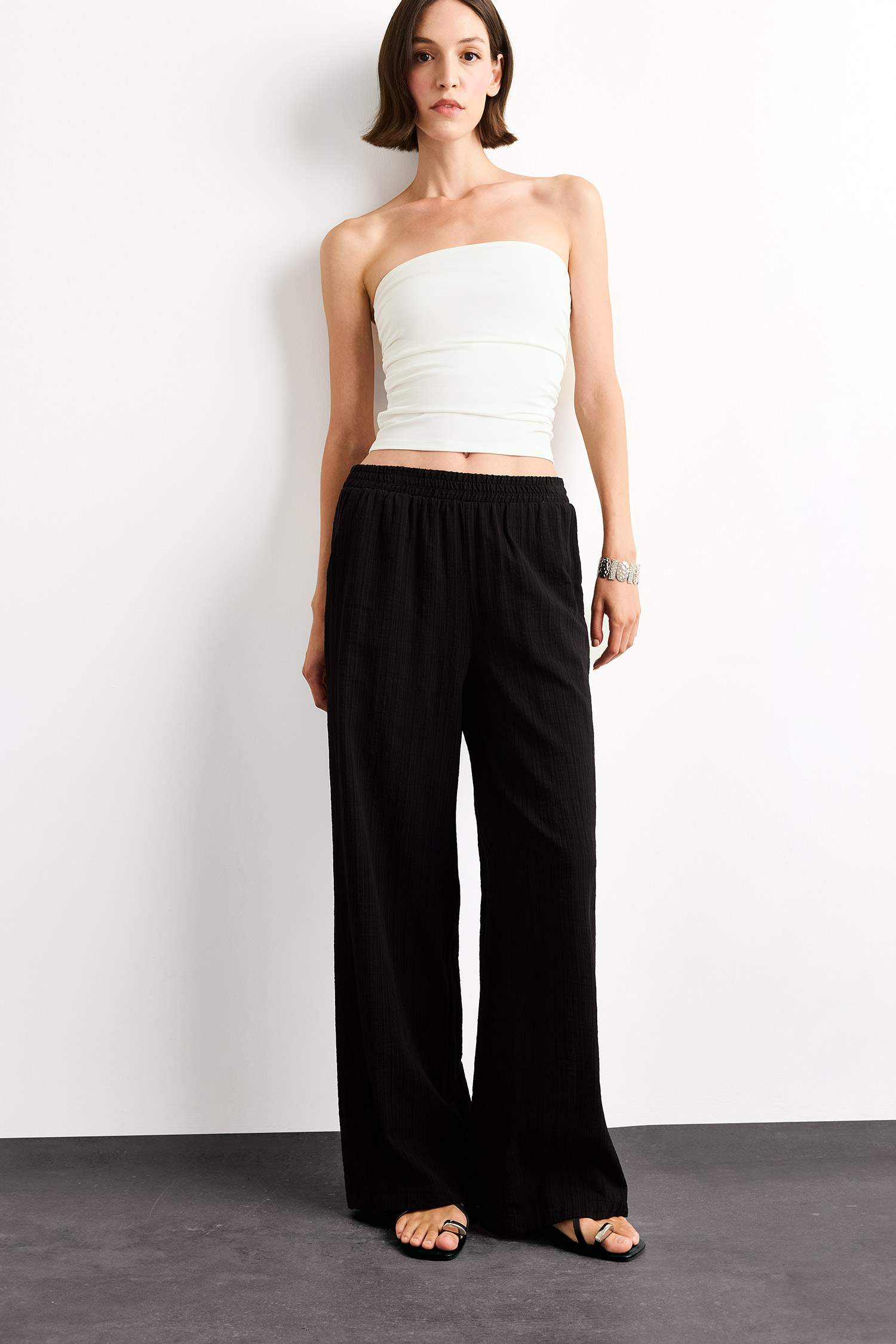 High Elastic Waist Wide Leg Trousers
