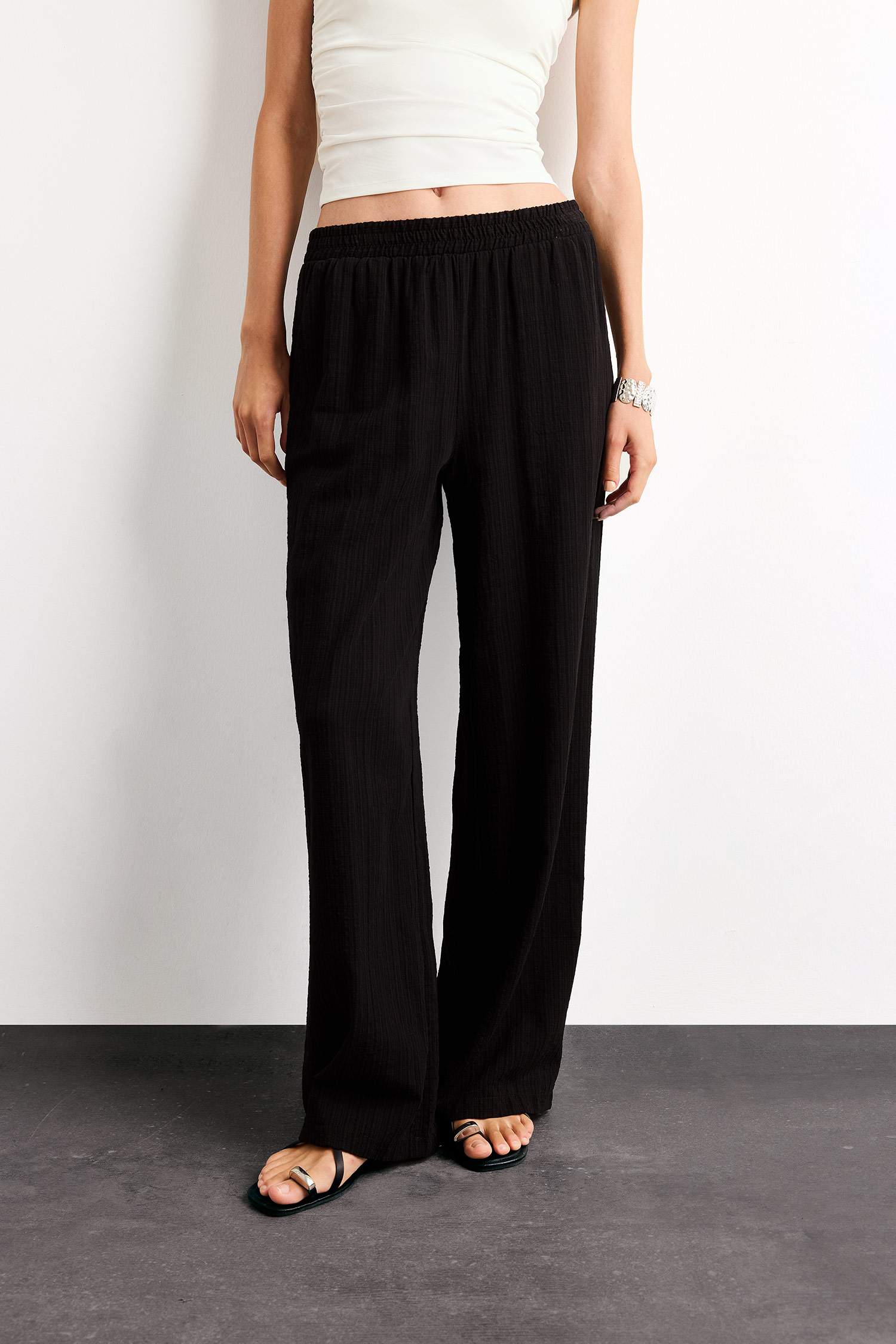 High Elastic Waist Wide Leg Trousers