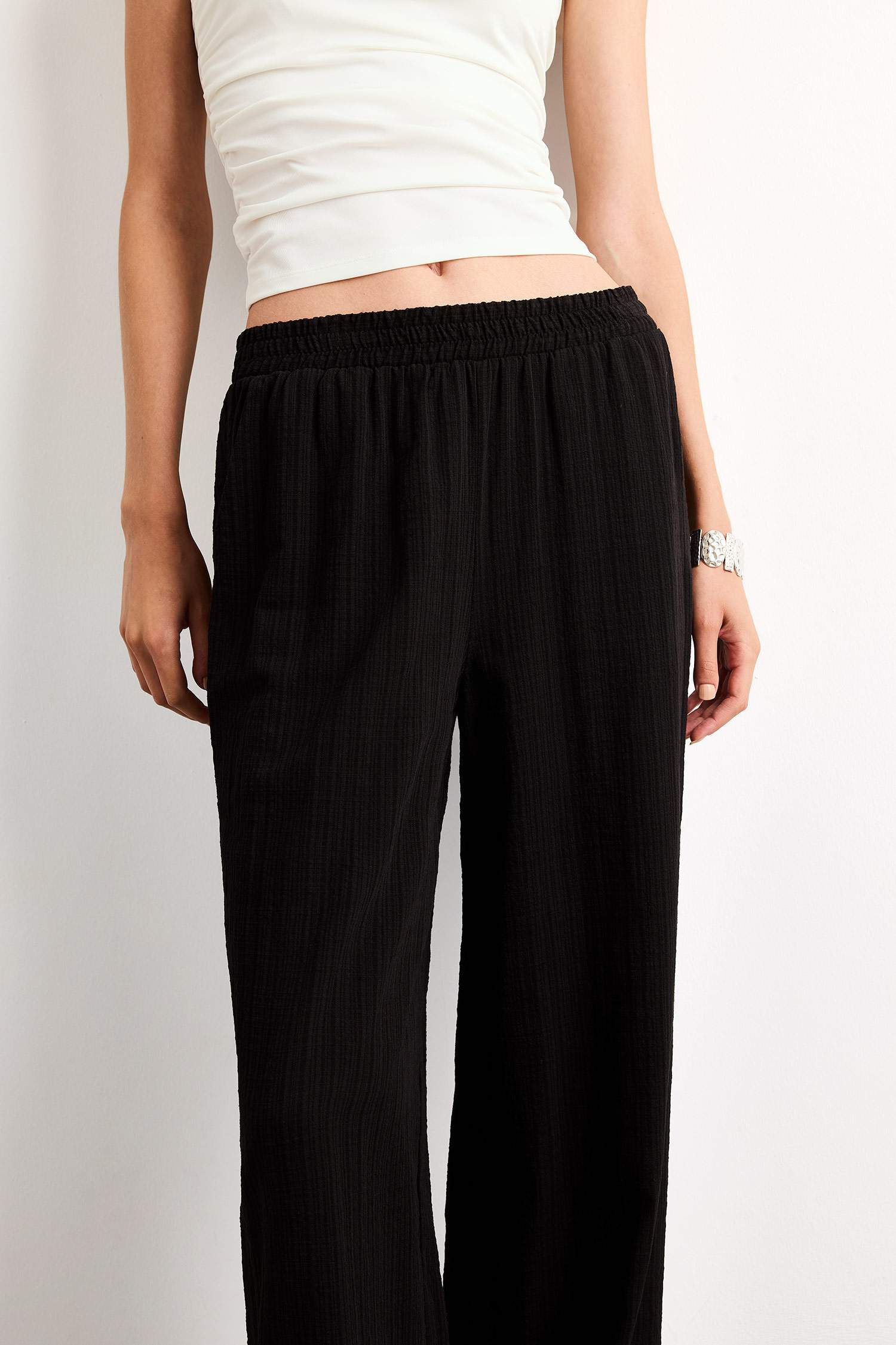 High Elastic Waist Wide Leg Trousers