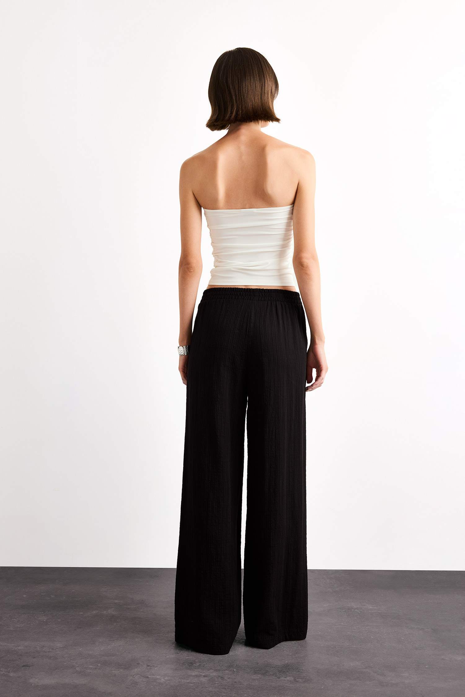 High Elastic Waist Wide Leg Trousers