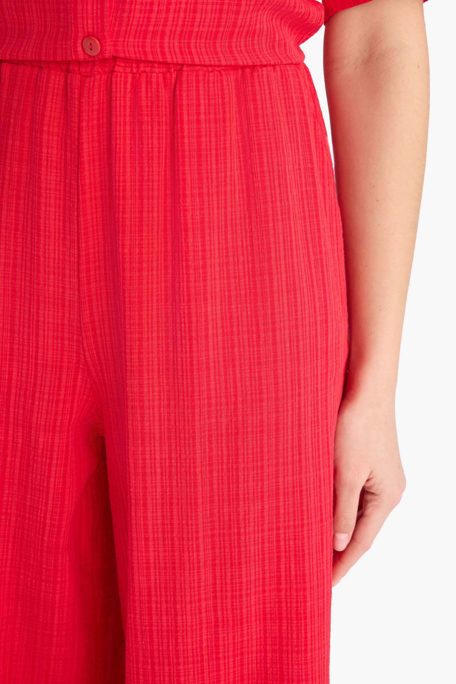 Wide Leg Geniş Paça Cepli Yüksek Lastikli Bel Kırmızı Palazzo Pantolon