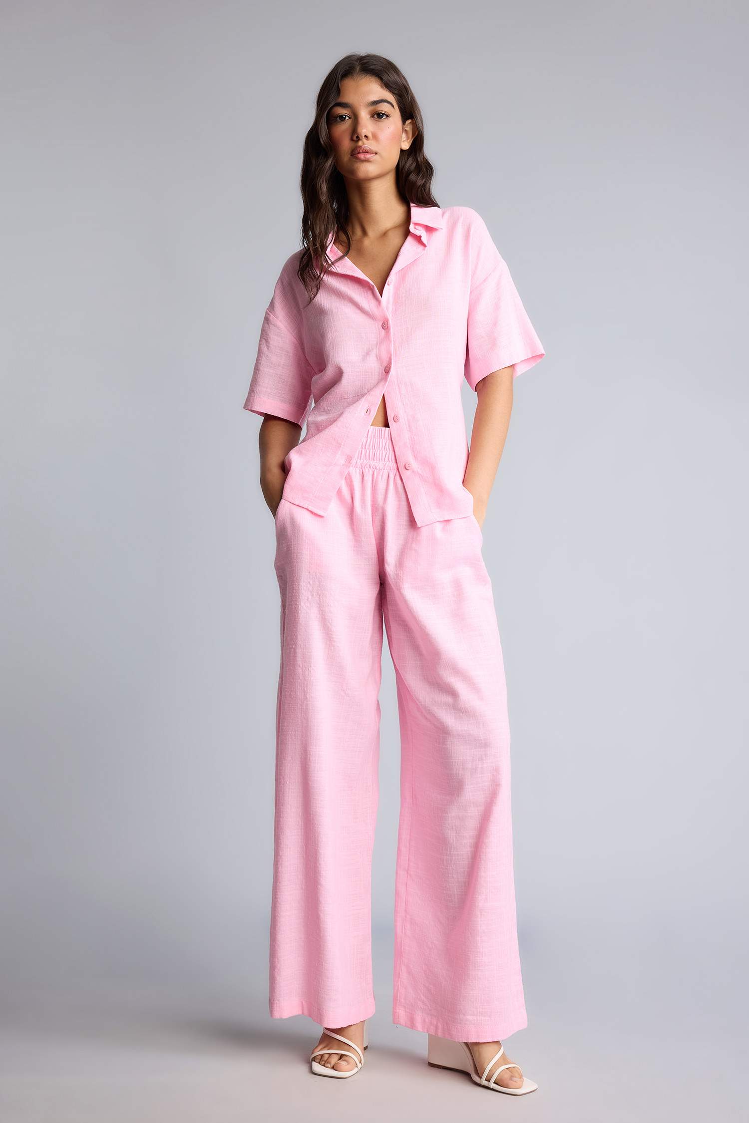 【ジンカトー】サーモンピンク￼総レースパンツスーツ　アトリエまりこ Pink Woman Wide Leg Three Pockets Trousers 3484427 | DeFacto