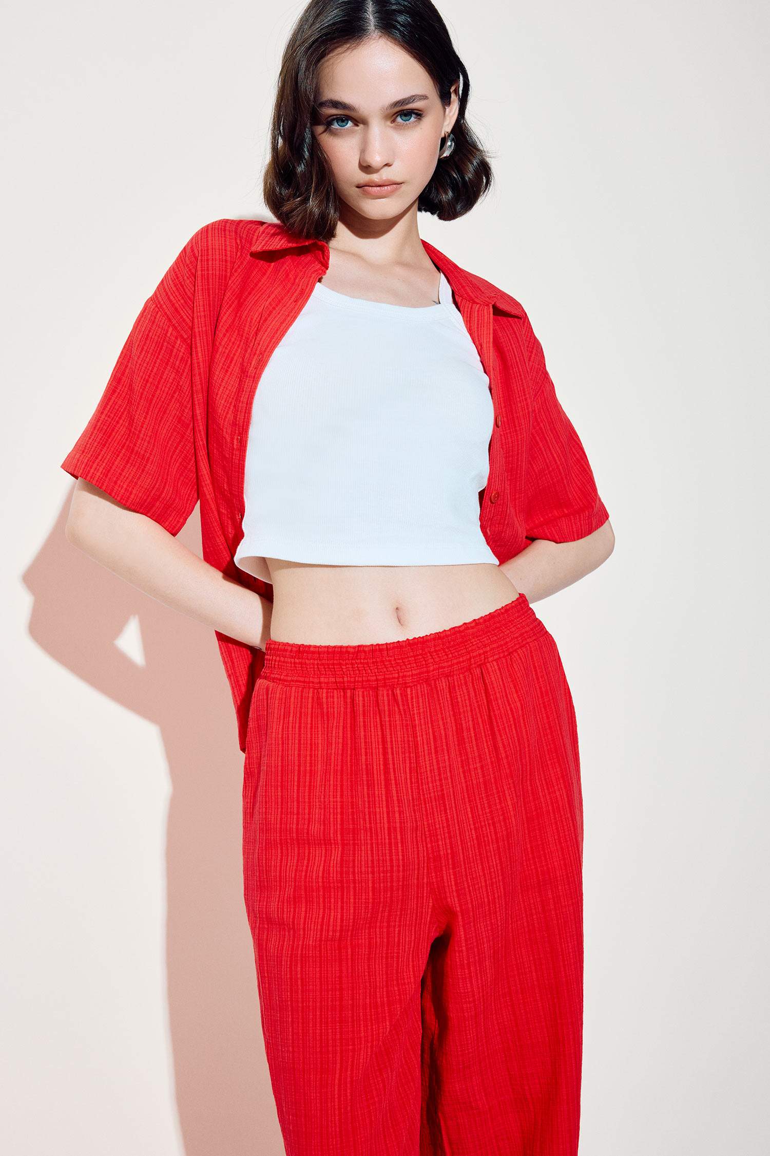 Oversize Fit Linen Look Short Sleeve Shirt