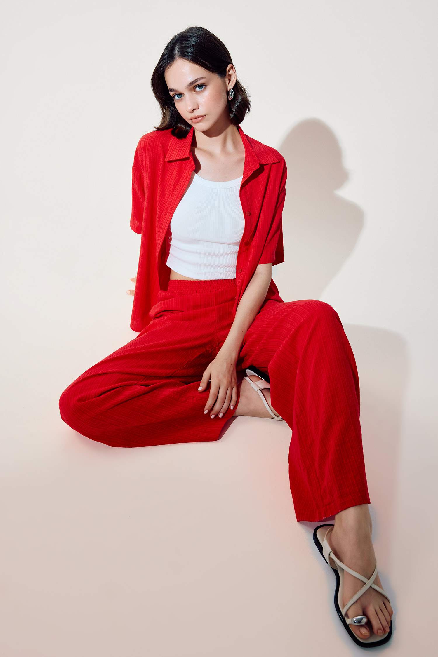 Oversize Fit Linen Look Short Sleeve Shirt