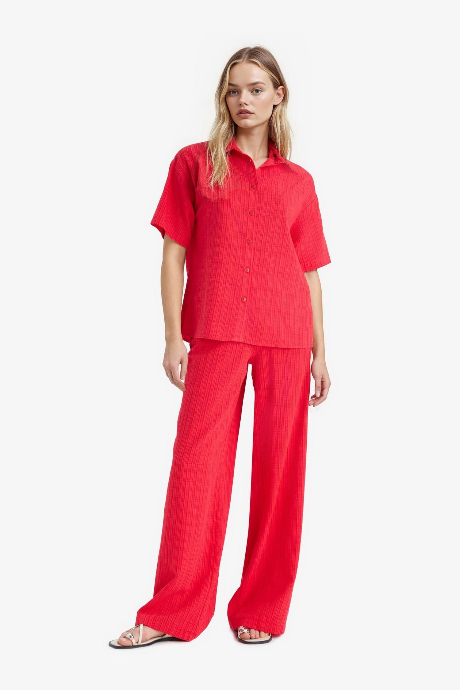 Oversize Fit Linen Look Short Sleeve Shirt