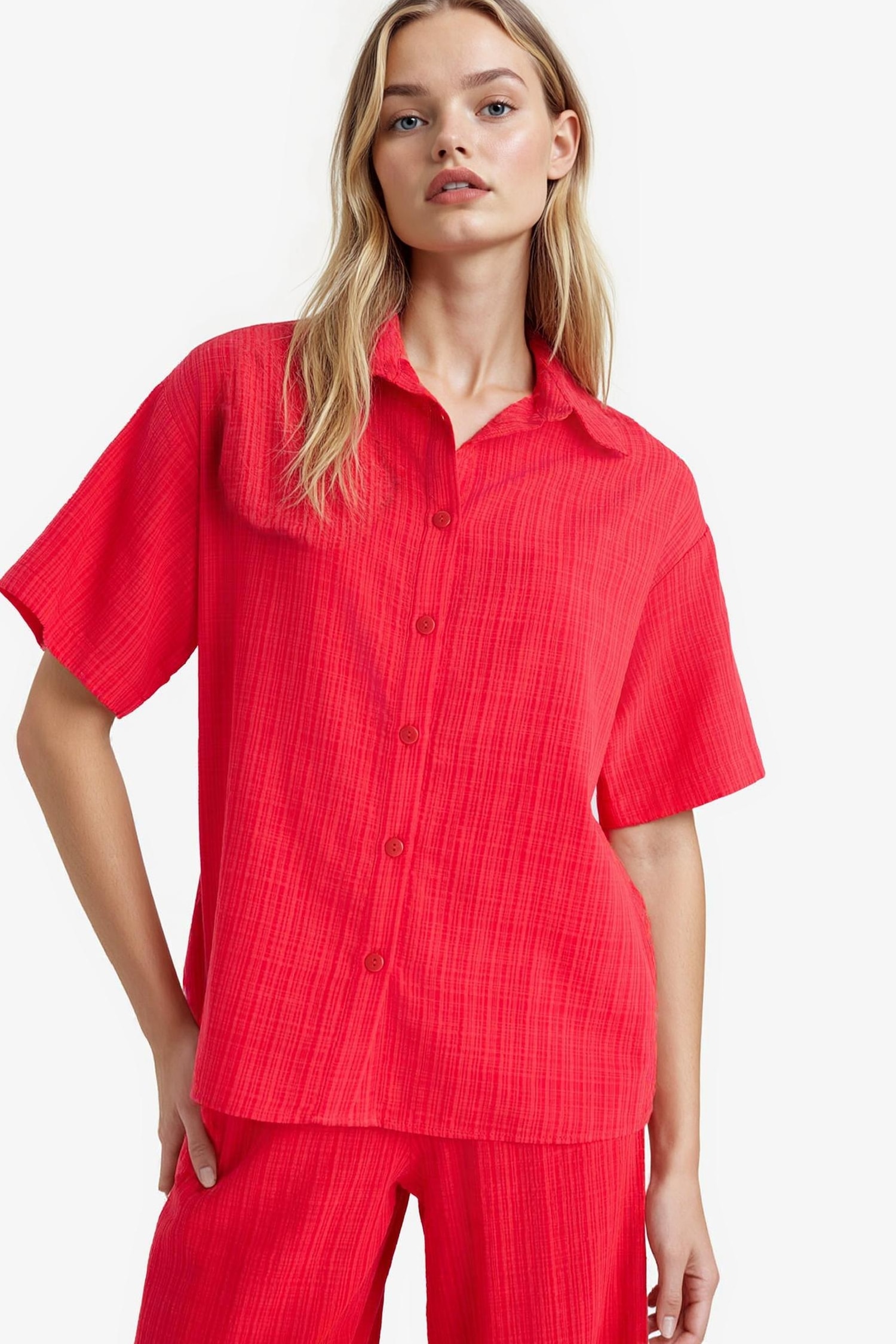 Oversize Fit Linen Look Short Sleeve Shirt