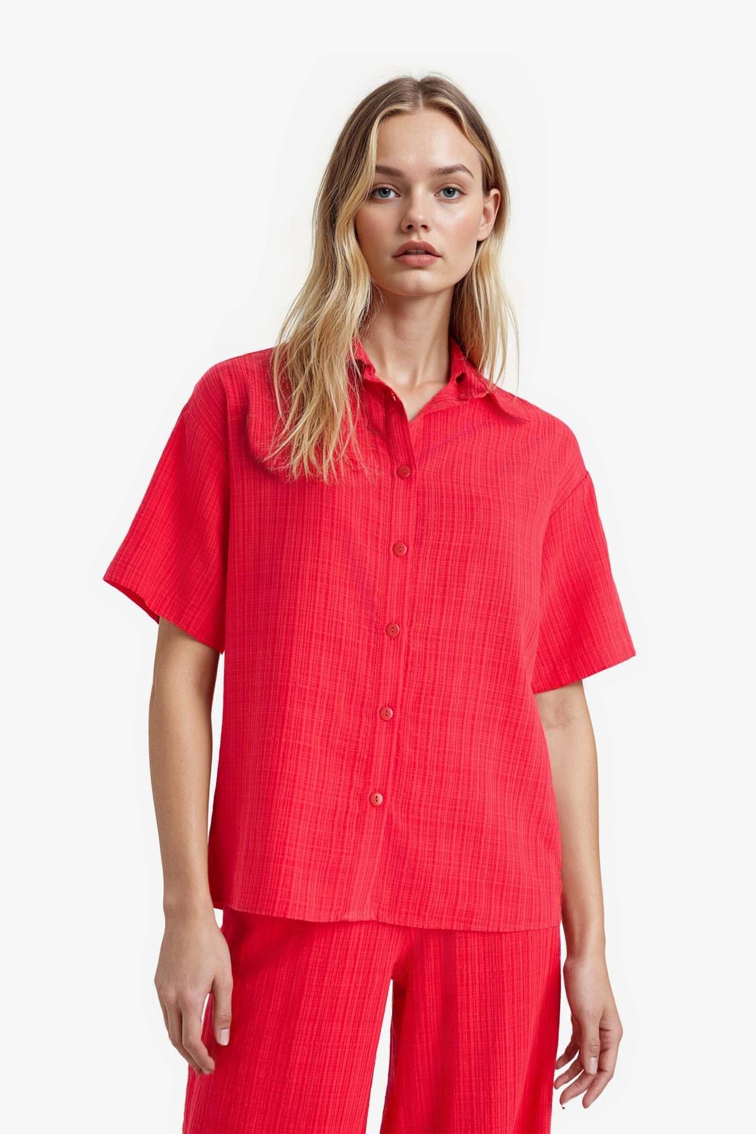 Oversize Fit Linen Look Short Sleeve Shirt