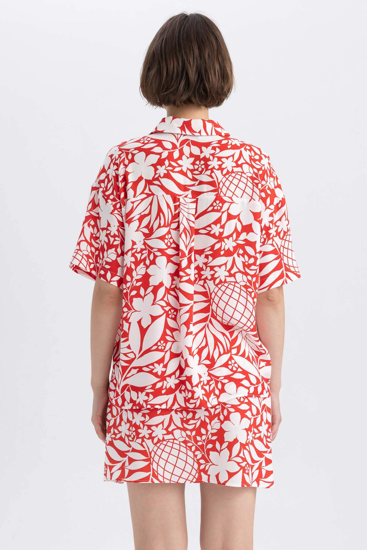 Oversize Fit Shirt Collar Printed Short Sleeve Shirt