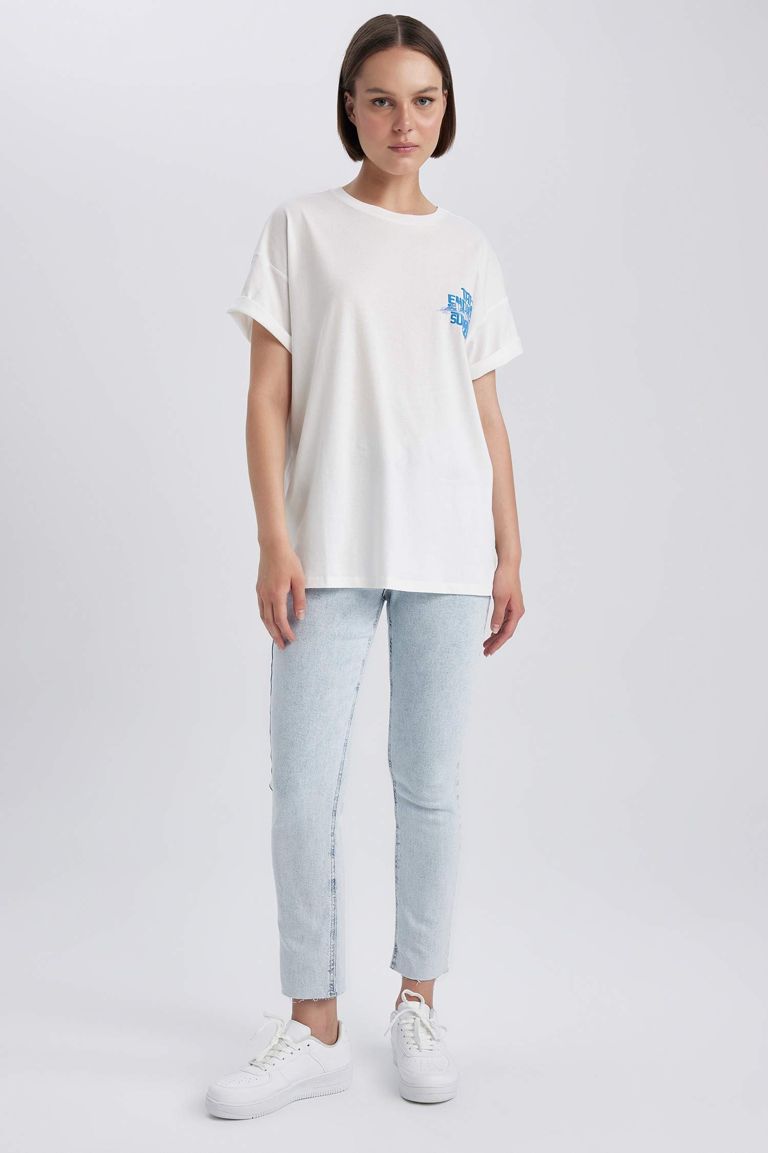 Oversize Fit Crew Neck Printed Short Sleeve T-Shirt