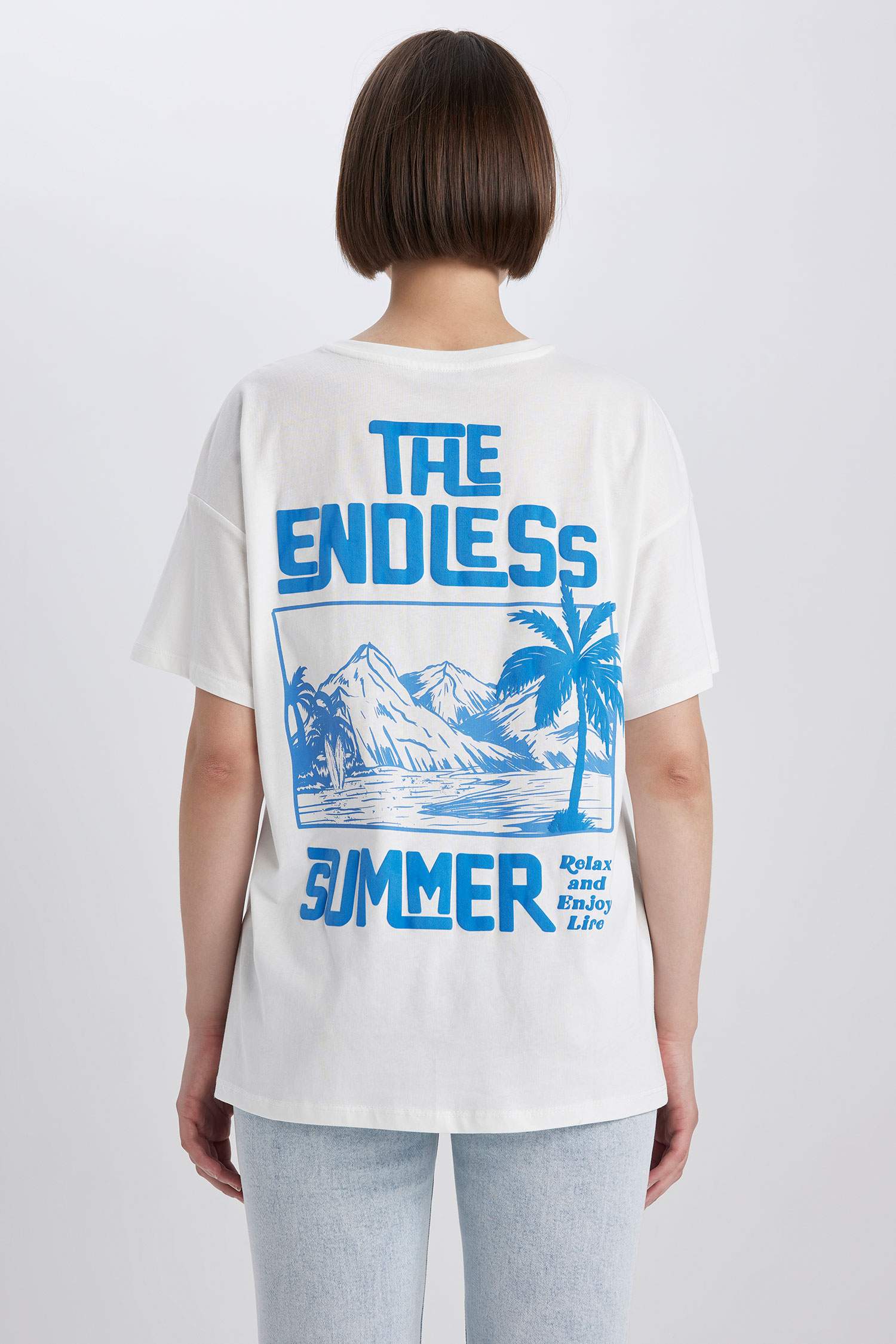 Oversize Fit Crew Neck Printed Short Sleeve T-Shirt