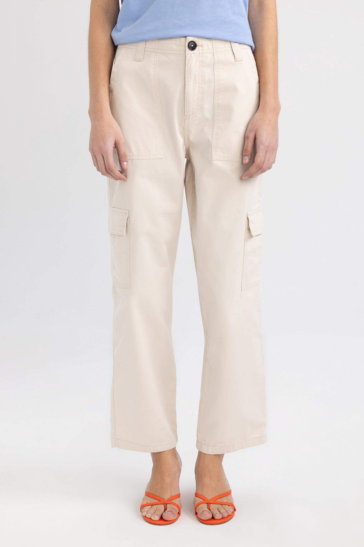 Pantalon Cargo Large Taille Haute Gabardine avec Poches Cargo coupe régulière
