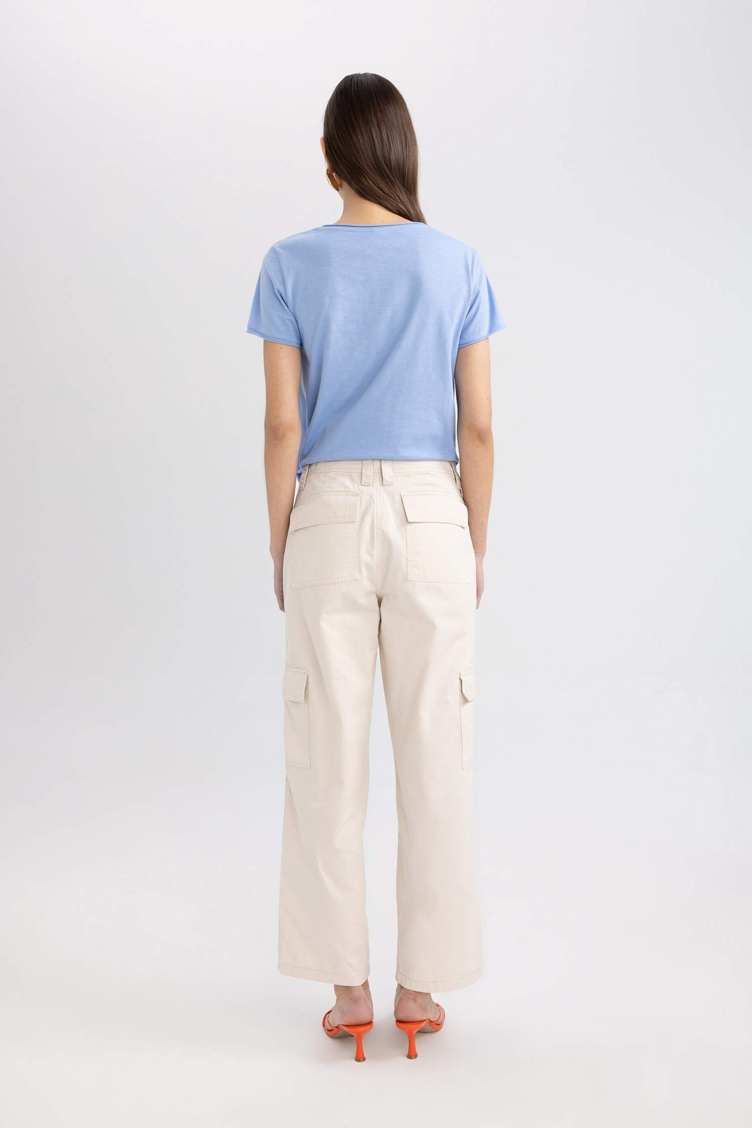 Pantalon Cargo Large Taille Haute Gabardine avec Poches Cargo coupe régulière