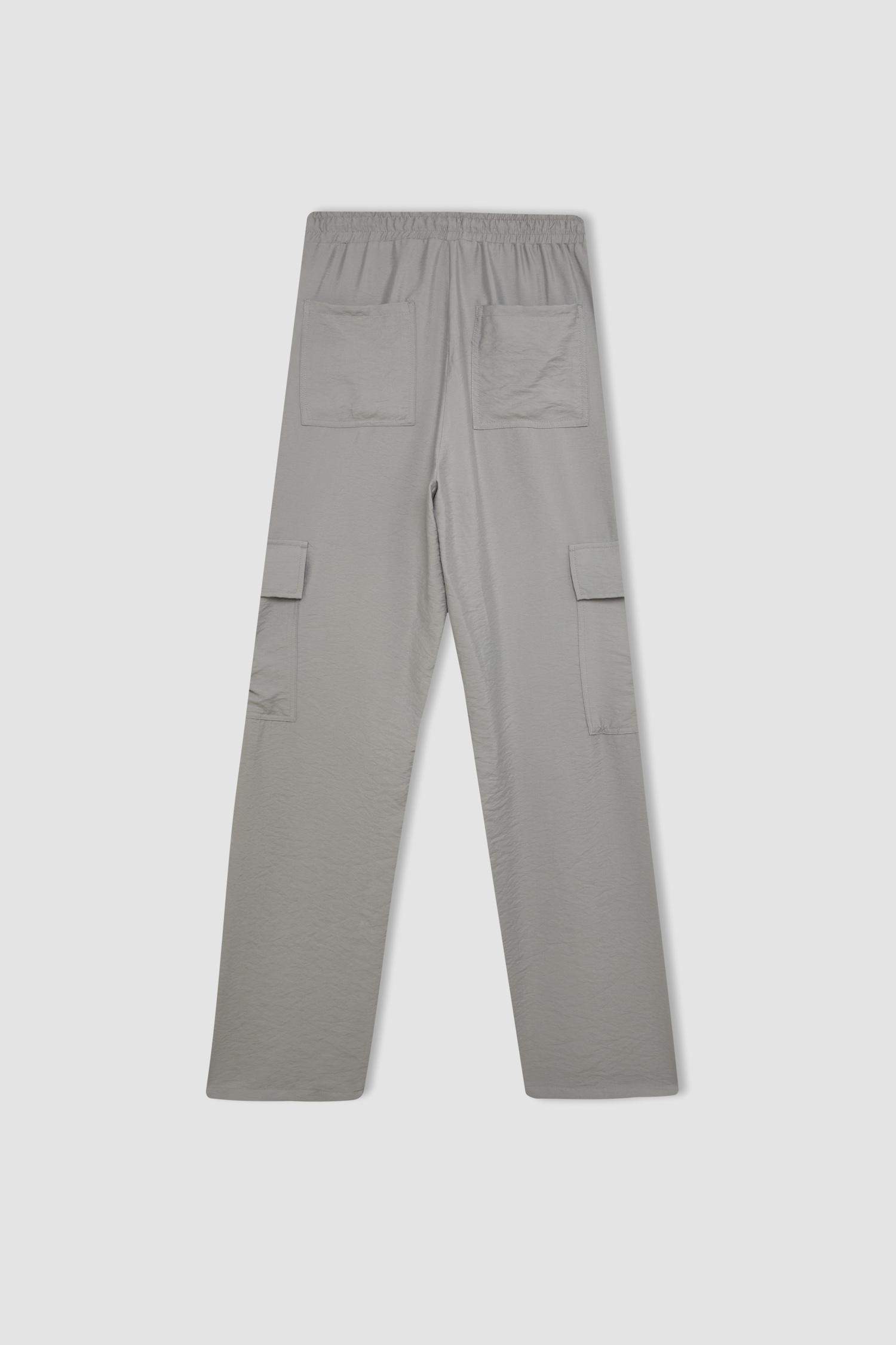 بنطلون وايد ليج برجل واسع بجيب وخصر عالي