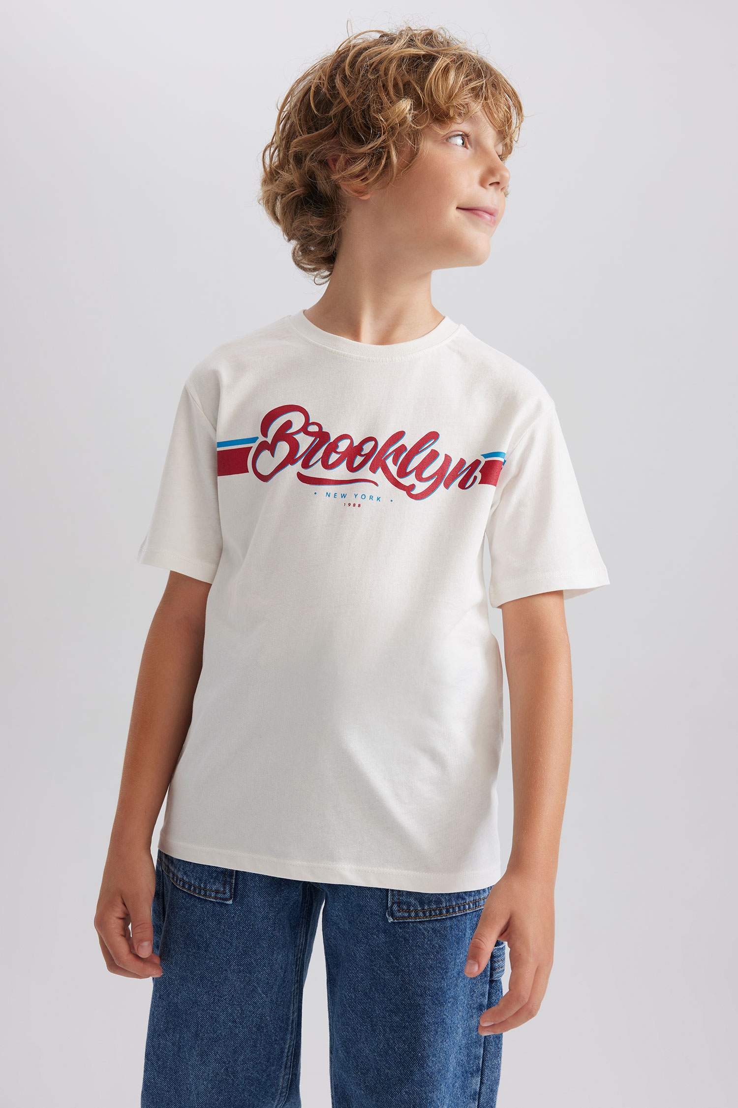 Футболка с принтом с круглым вырезом для мальчиков, Школьная коллекция