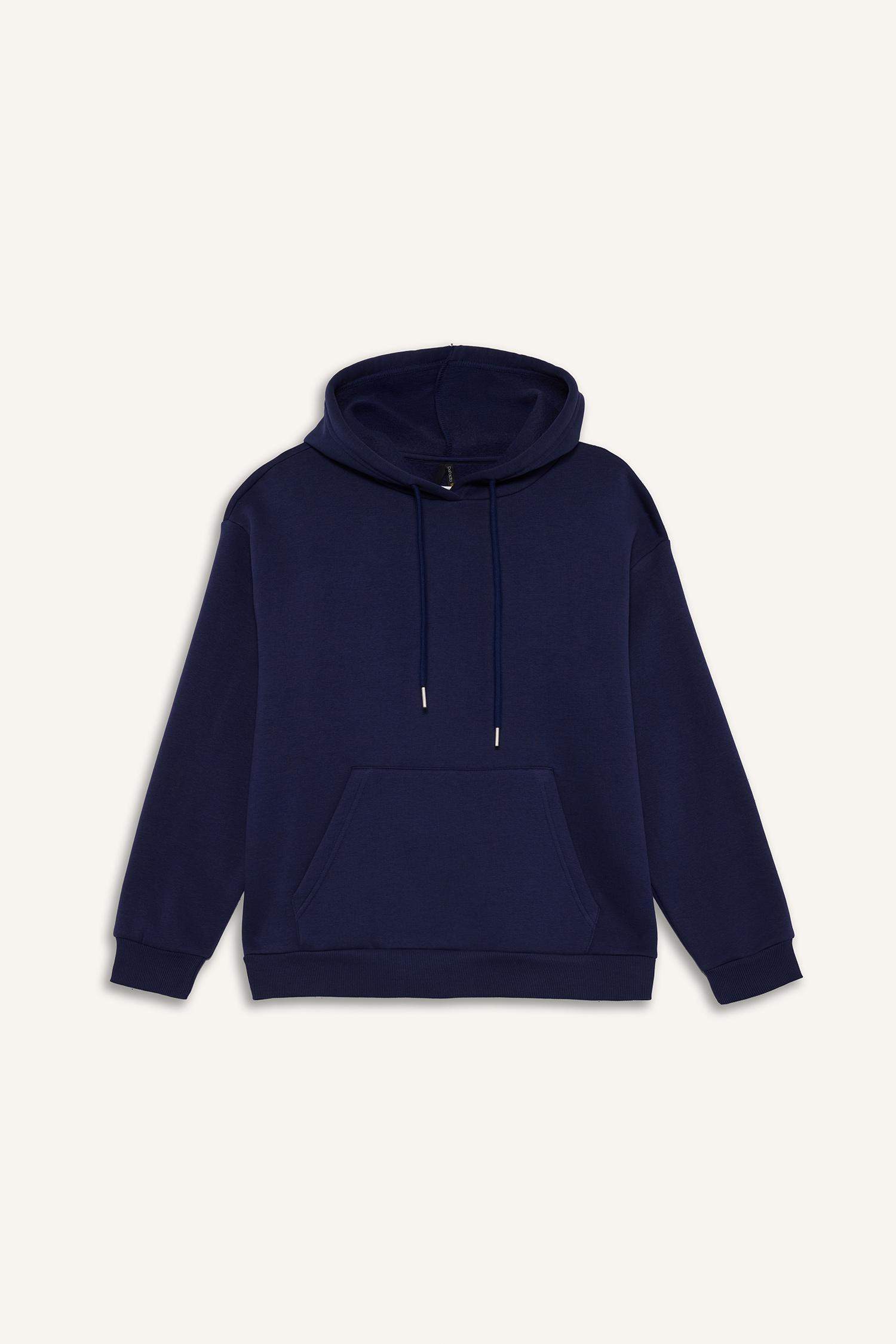 Relax Fit Hooded Basic Thick Fabric Sweatshirt