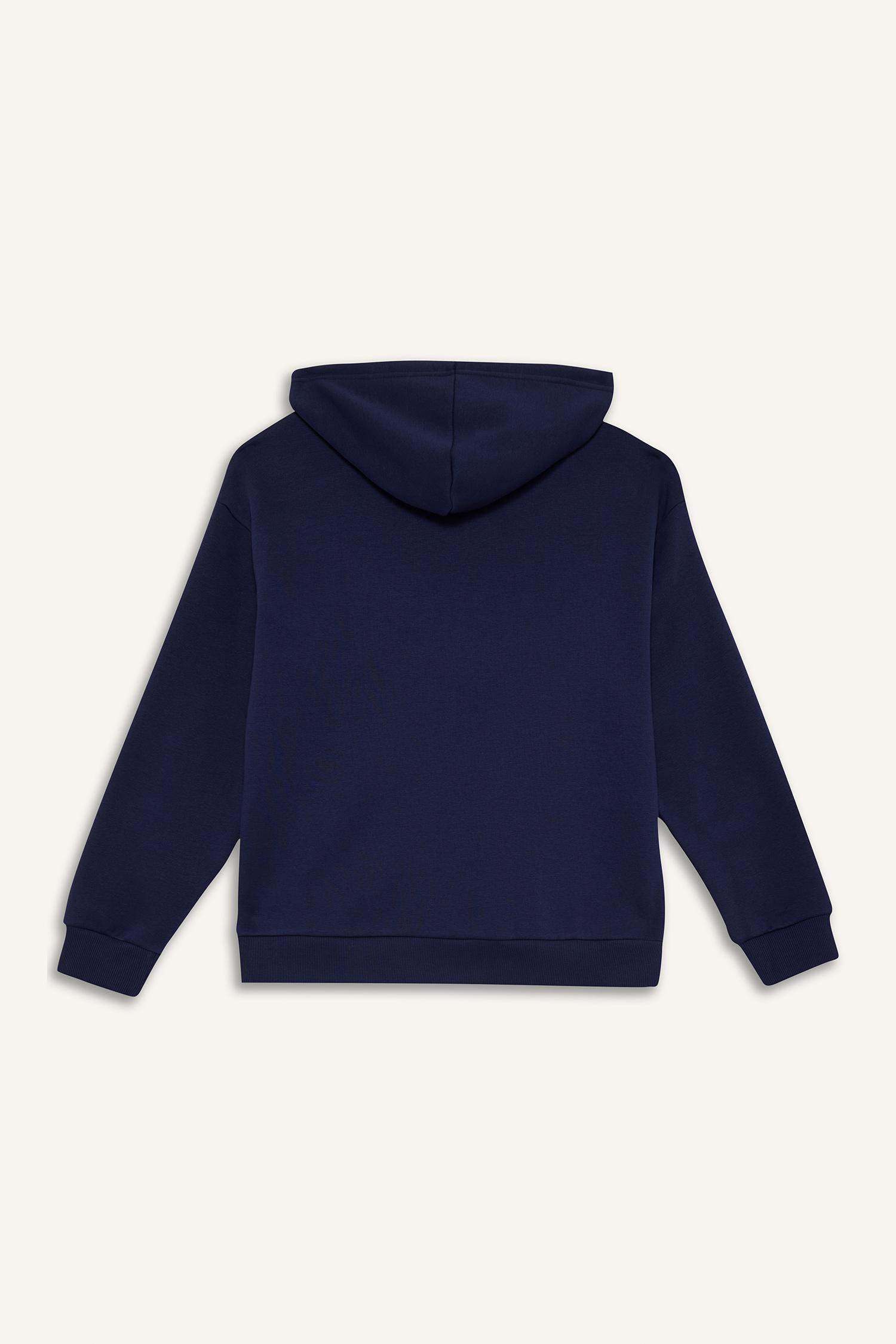 Relax Fit Hooded Basic Thick Fabric Sweatshirt