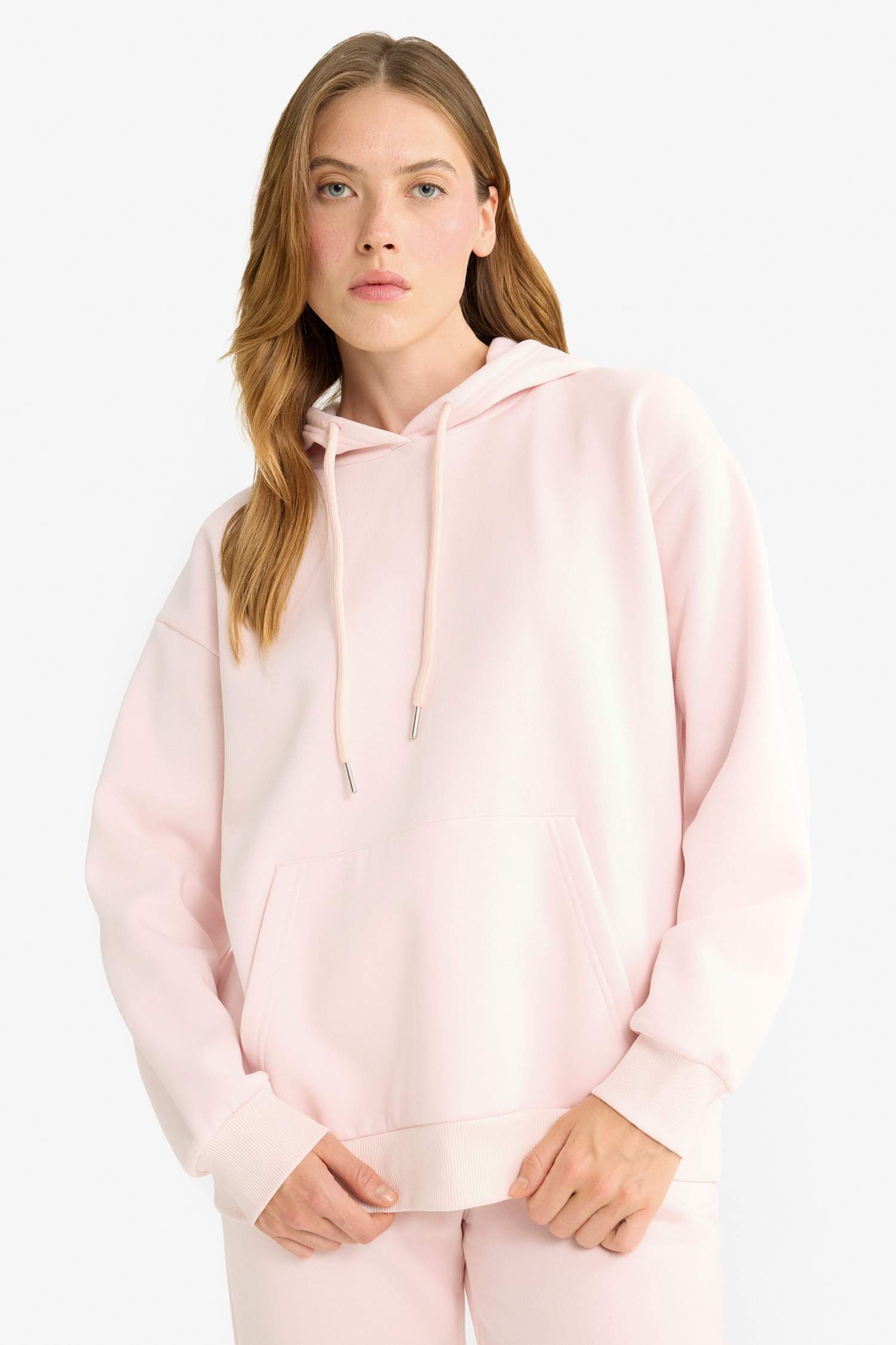 Relax Fit Hooded Basic Thick Fabric Sweatshirt