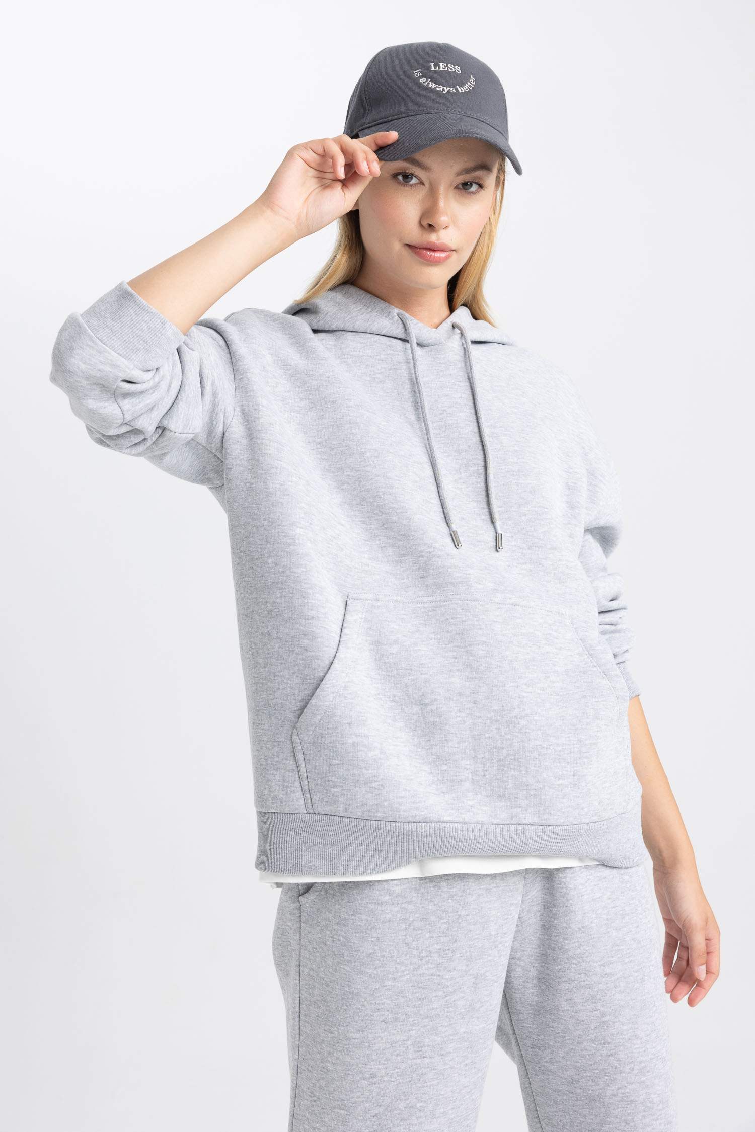 Relax Fit Kapüşonlu Basic Düz Kalın Sweatshirt