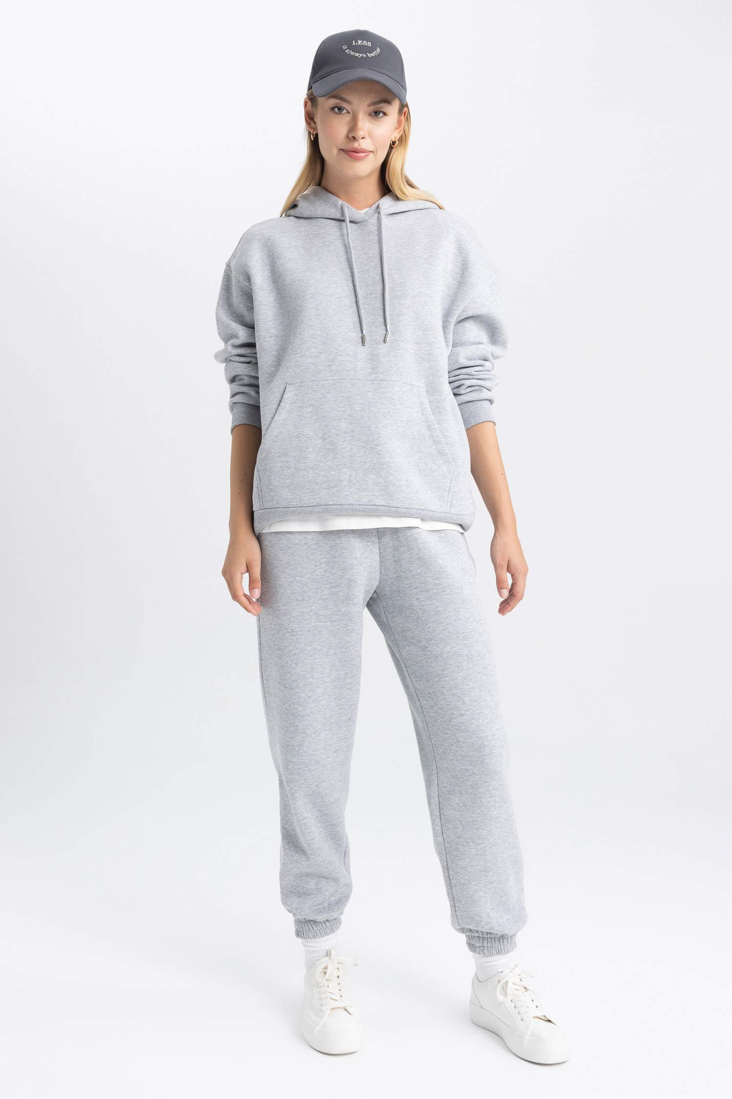 Relax Fit Kapüşonlu Basic Düz Kalın Sweatshirt