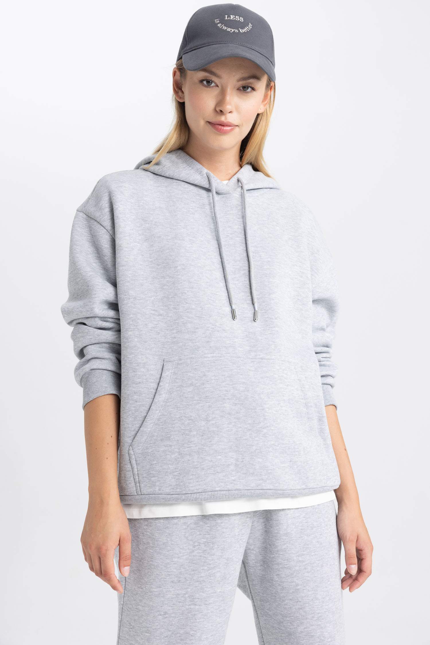 Relax Fit Kapüşonlu Basic Düz Kalın Sweatshirt