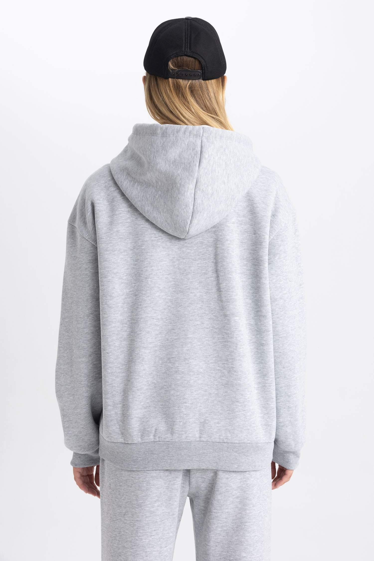 Relax Fit Kapüşonlu Basic Düz Kalın Sweatshirt