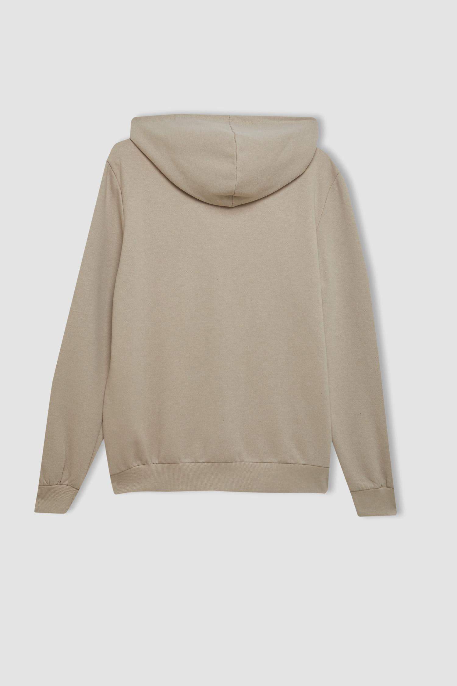 Regular Fit Kapüşonlu Cepli Basic Düz Fermuarlı Sweatshirt