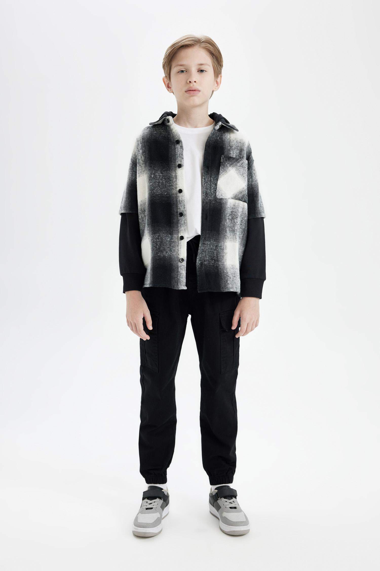 Erkek Çocuk Kargo Cepli Beli Bağcıklı Lastikli Paça Cepli Siyah Jogger Gabardin Pantolon