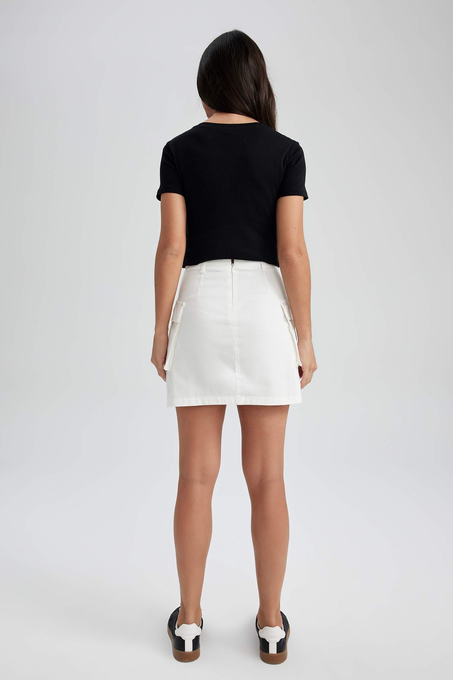 A Kesim Normal Bel Gabardin Mini Etek