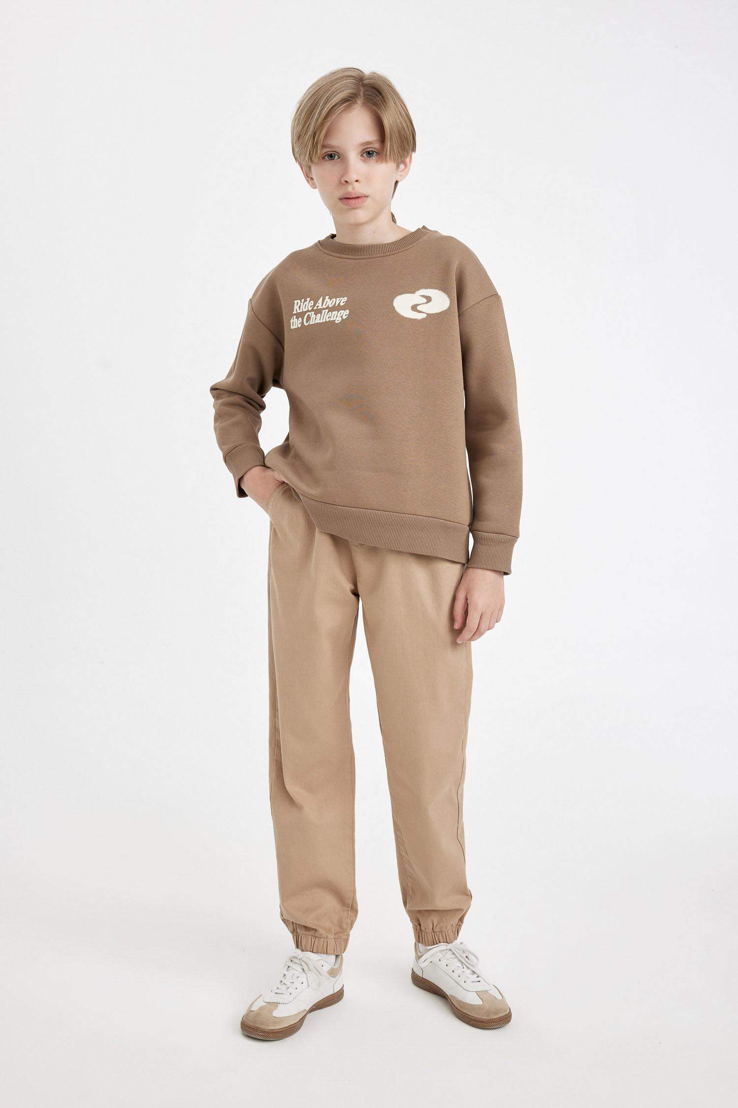 Erkek Çocuk Beli Bağcıklı Lastikli Paça Cepli Basic Düz Jogger Gabardin Pantolon