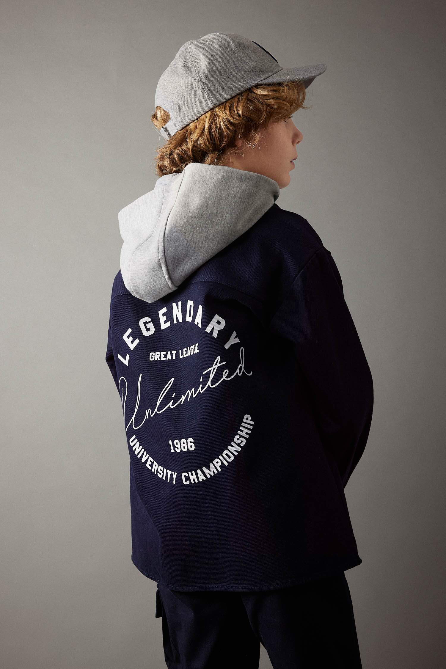 Boy Oversize Fit Hooded Gabardine Long Sleeve Shirt