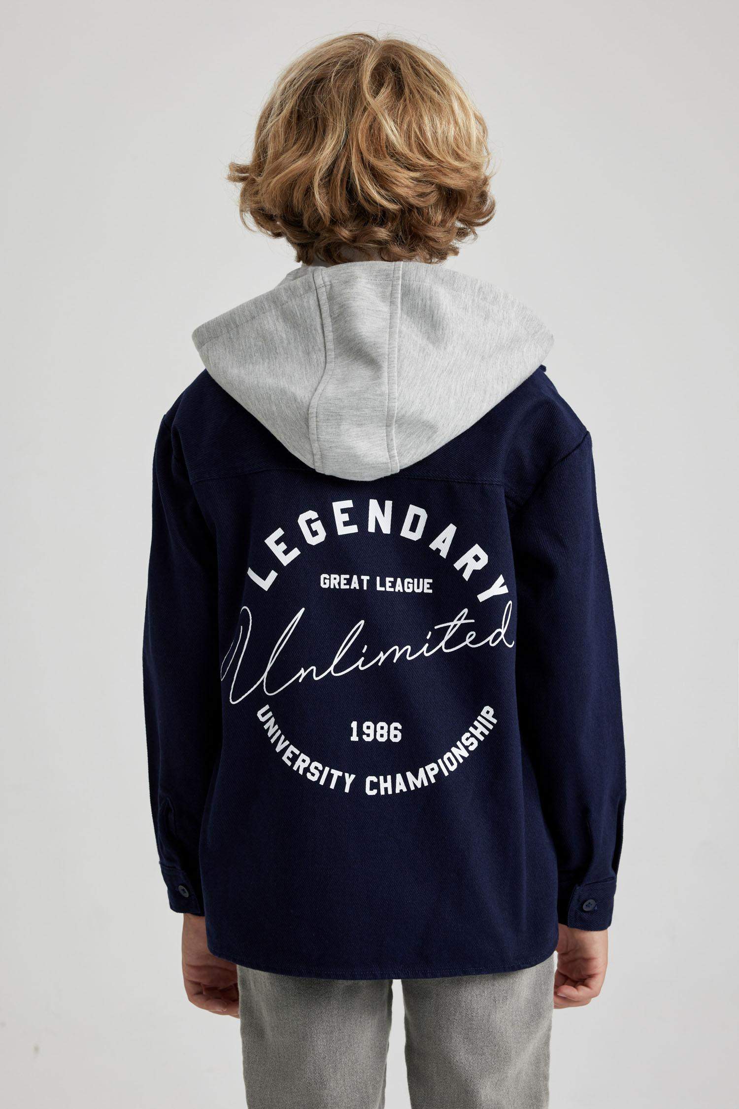 Boy Oversize Fit Hooded Gabardine Long Sleeve Shirt