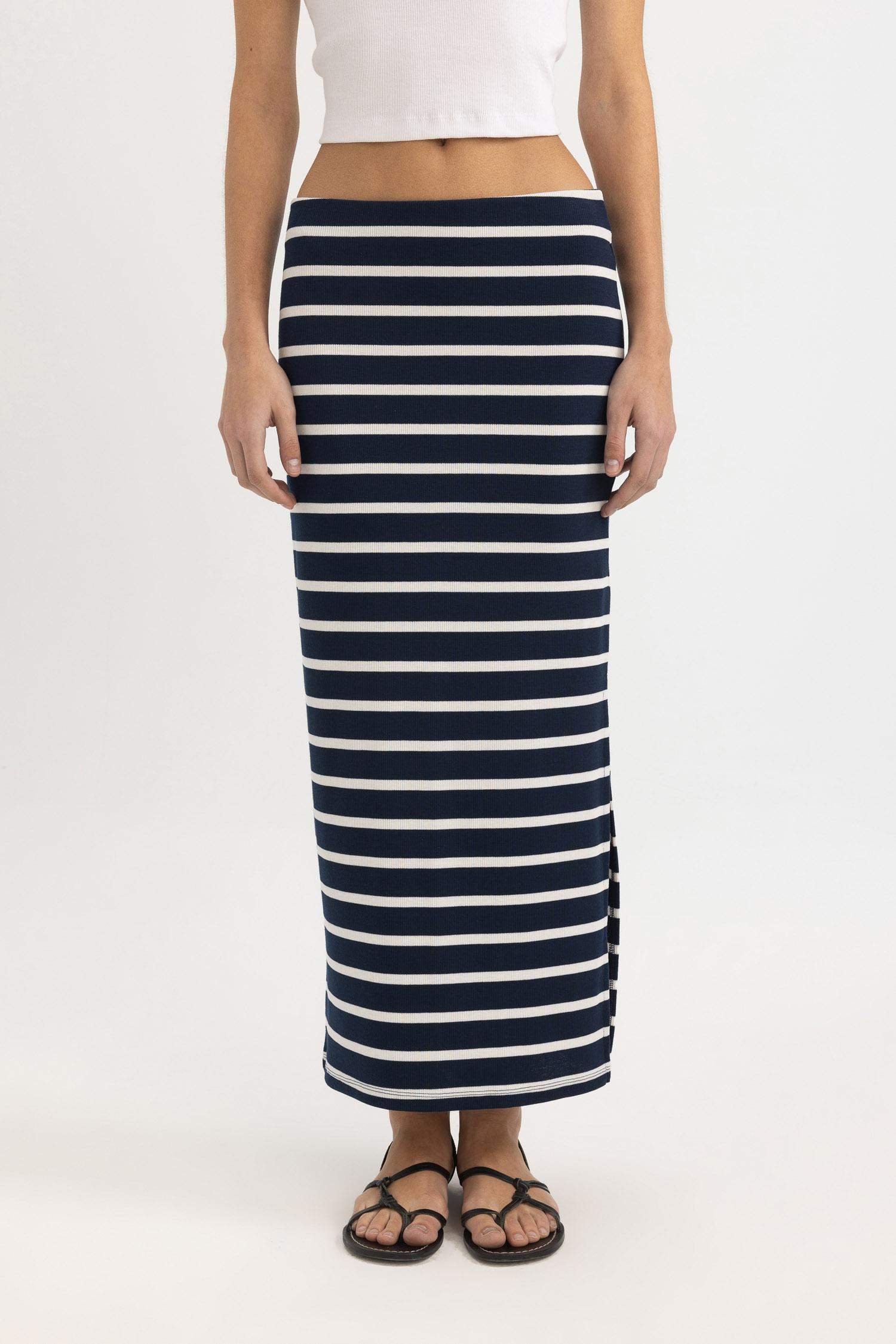 Çizgili Normal Bel Fitilli Kaşkorse Midi Etek