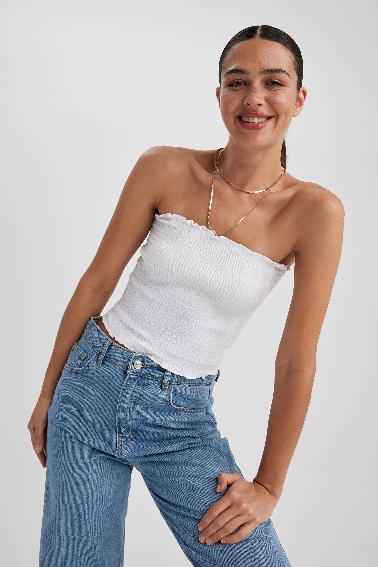 Slim Fit Strapless Cotton Top